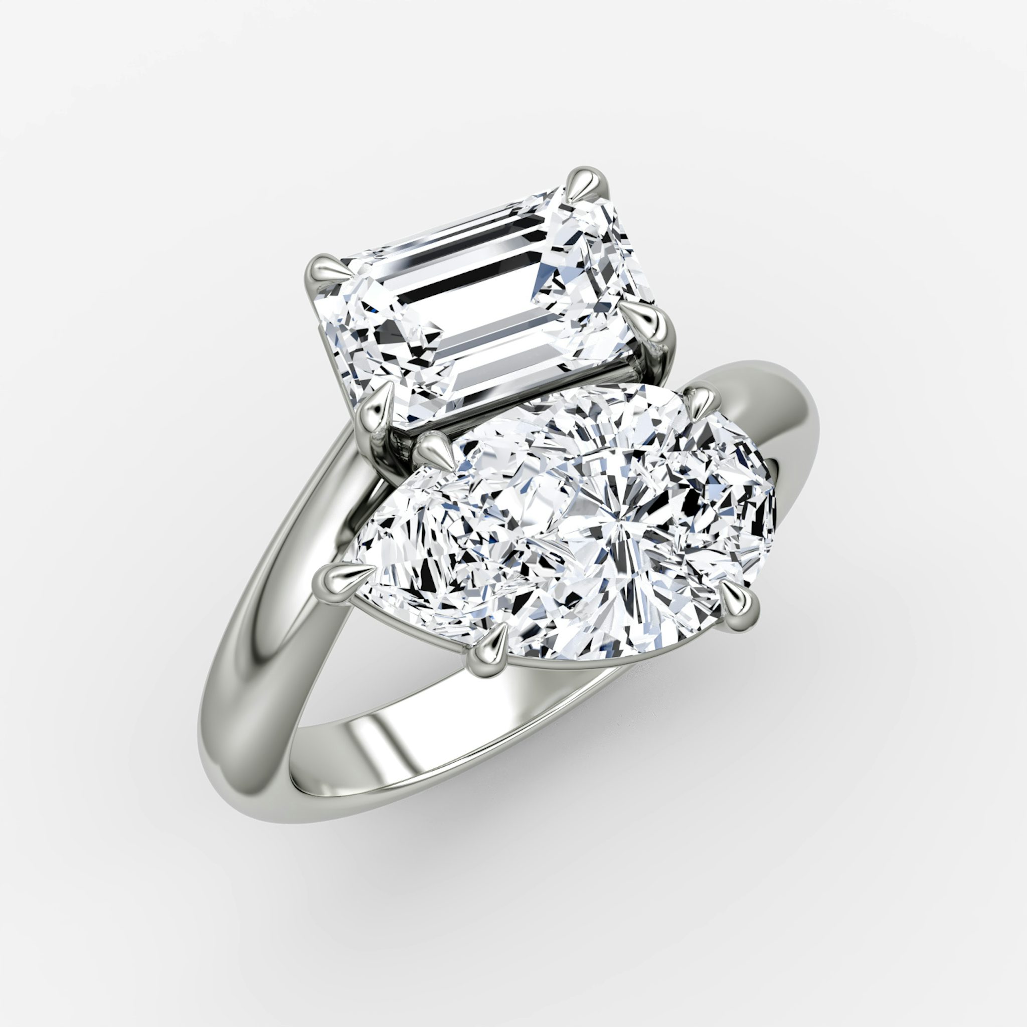 The Toi et Moi Bypass | Emerald and Pear | Platinum | bandAccent: Plain | diamondOrientation: vertical | caratWeight: other