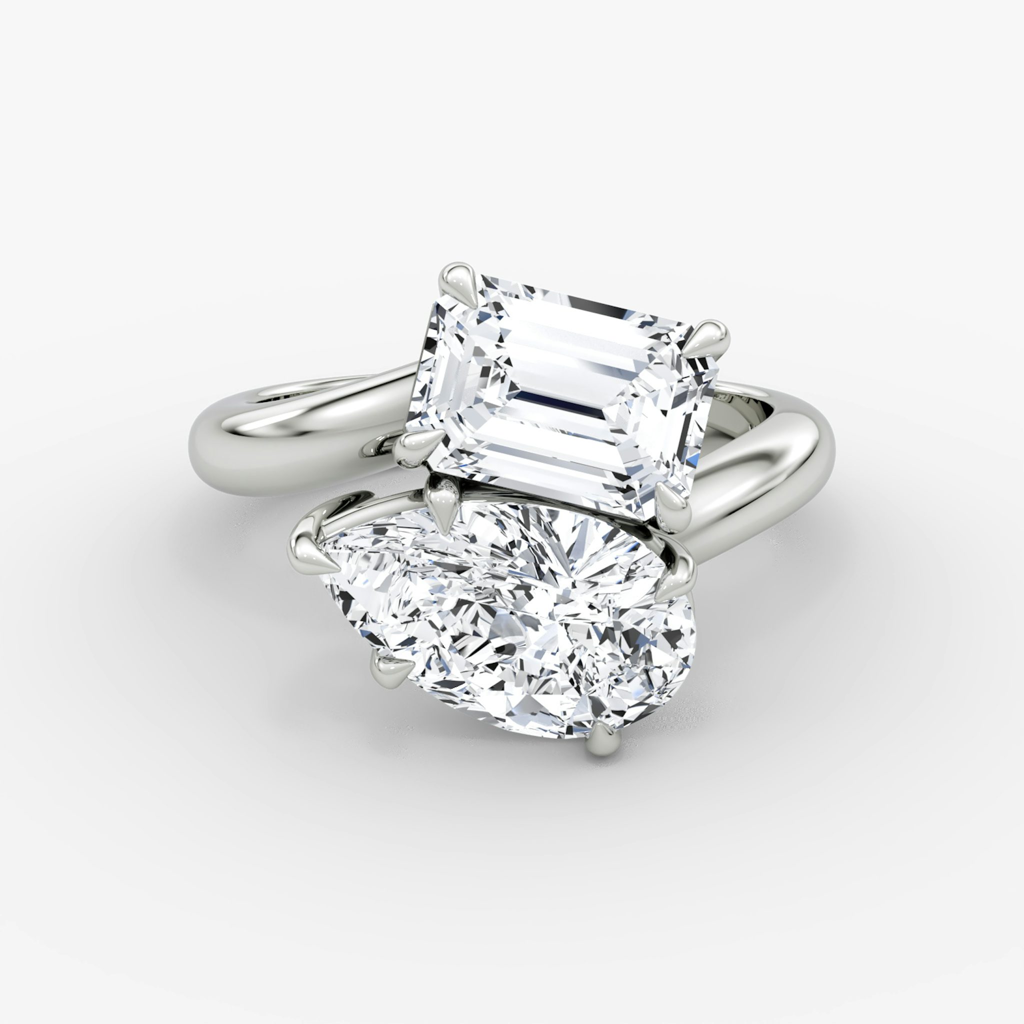 The Toi et Moi Bypass | Emerald and Pear | Platinum | bandAccent: Plain | diamondOrientation: vertical | caratWeight: other