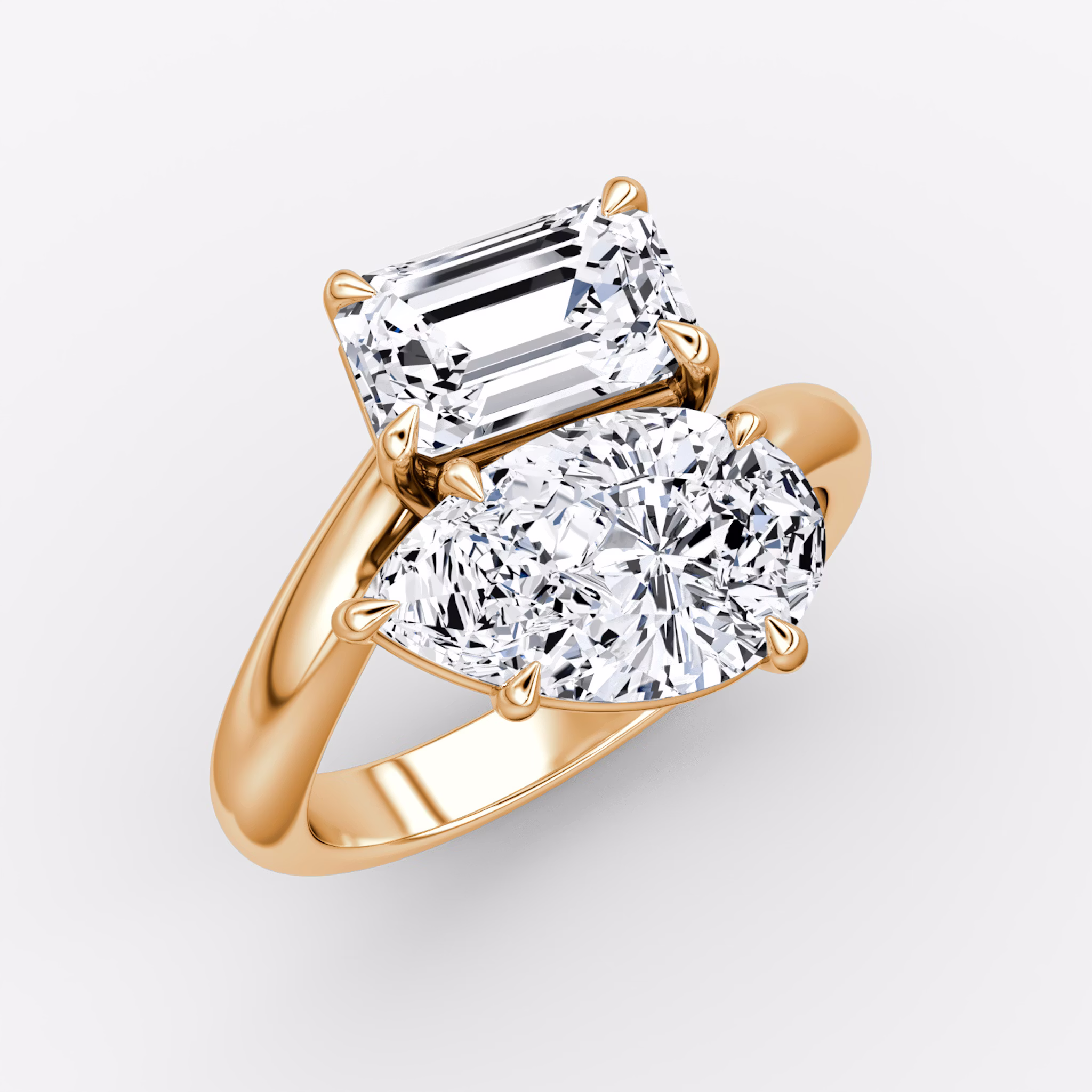 The Toi et Moi Bypass | Emerald and Pear | 14k | Rose Gold | bandAccent: Plain | diamondOrientation: vertical | caratWeight: other