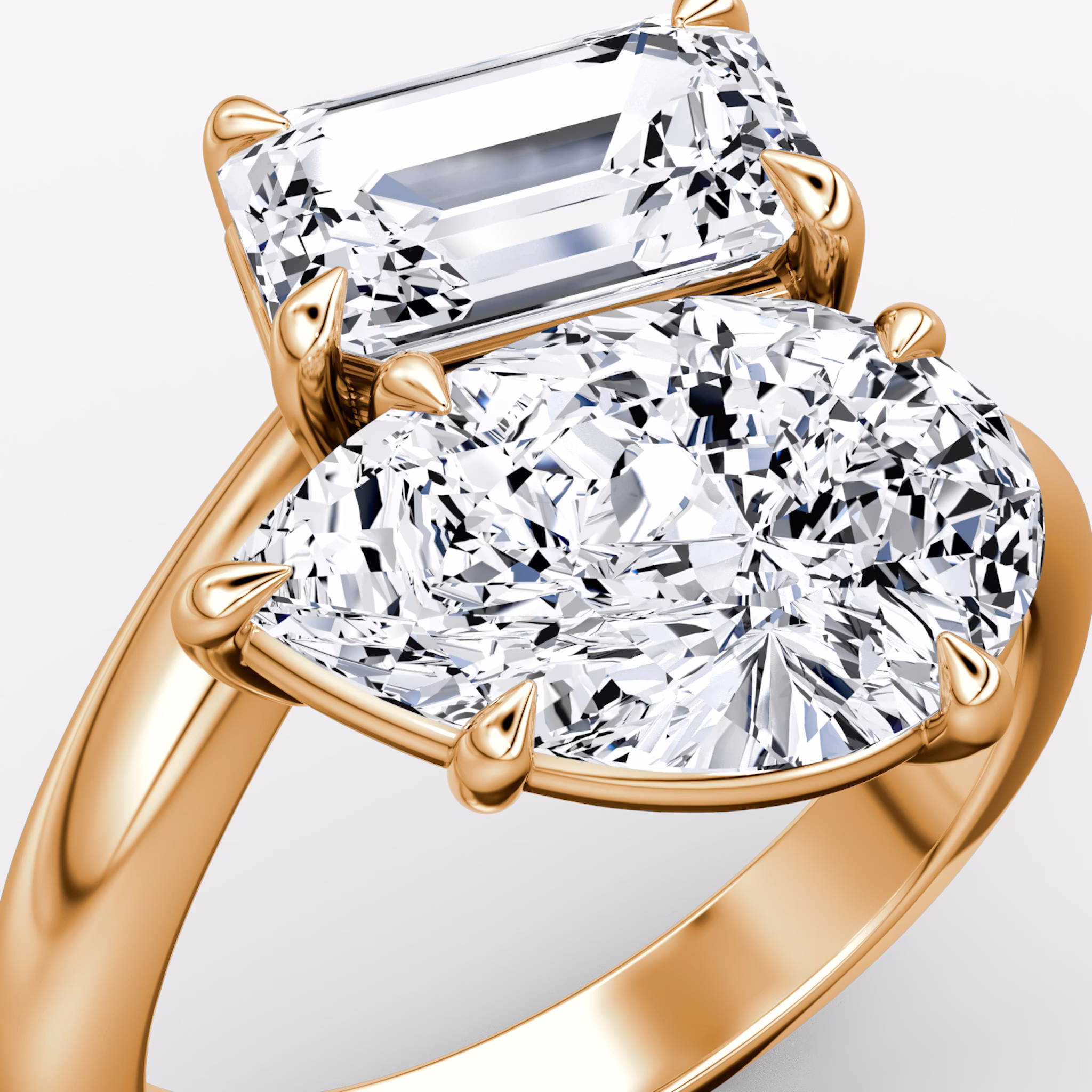 The Toi et Moi Bypass | Emerald and Pear | 14k | Rose Gold | bandAccent: Plain | diamondOrientation: vertical | caratWeight: other