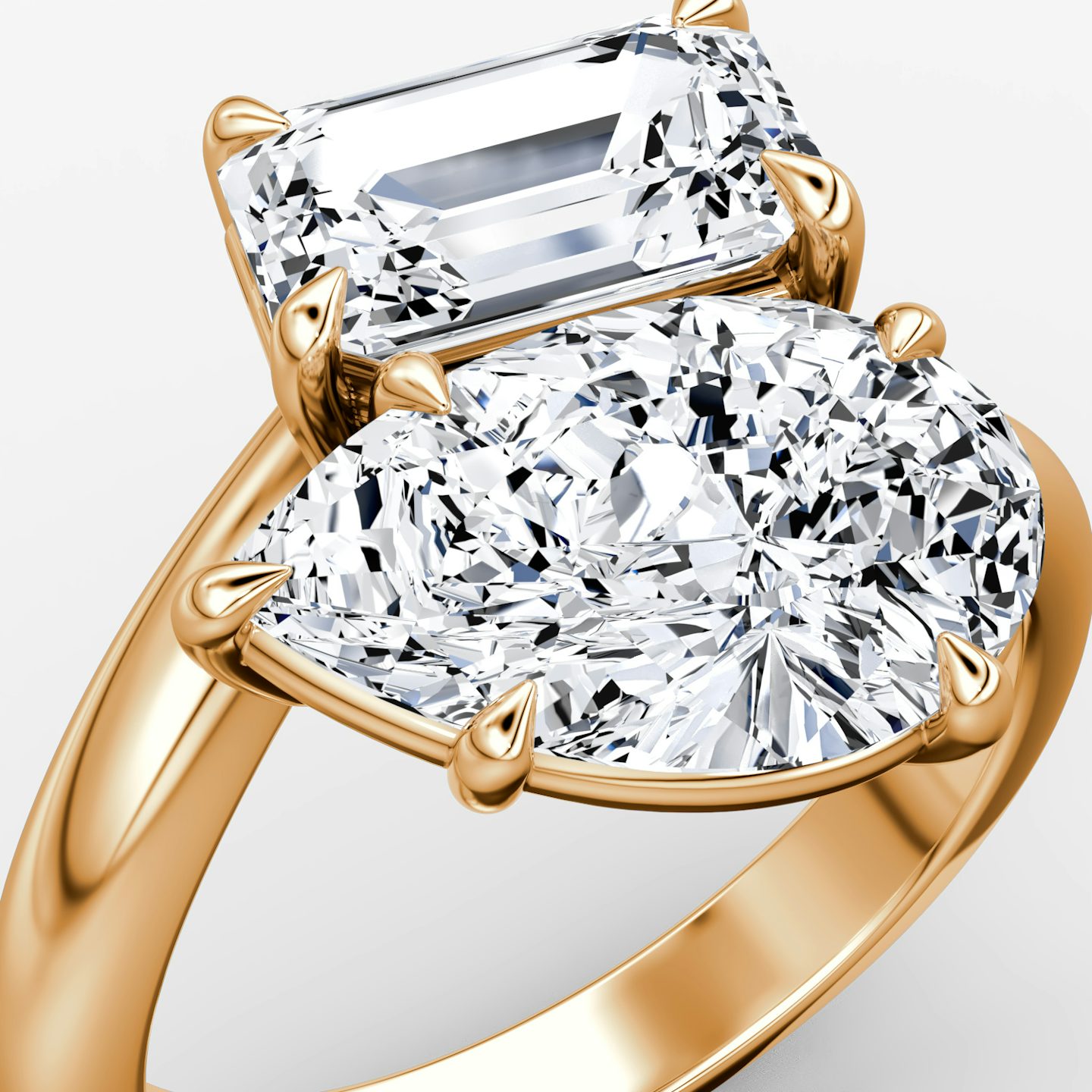 The Toi et Moi Bypass | Emerald and Pear | 14k | Rose Gold | bandAccent: Plain | diamondOrientation: vertical | caratWeight: other