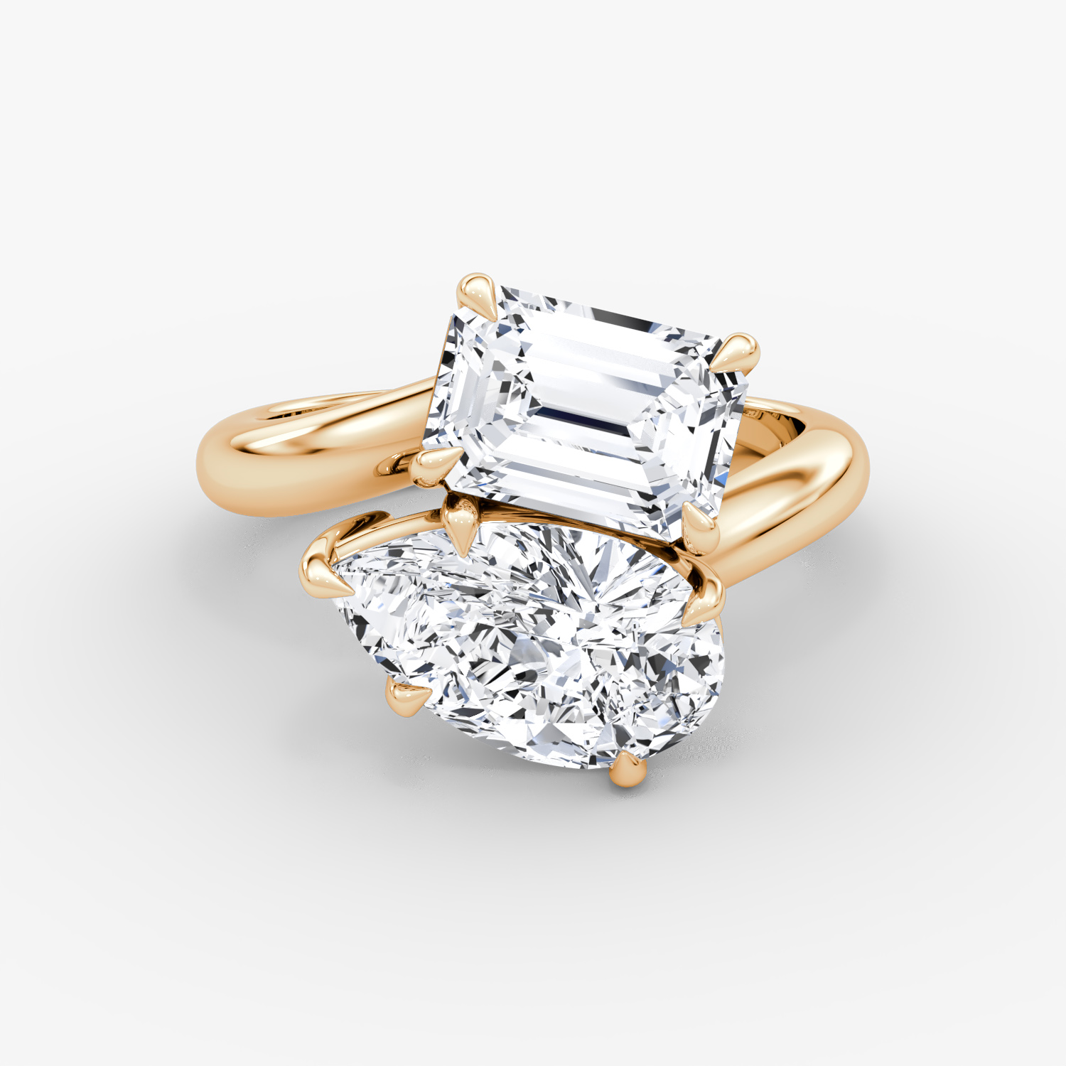 The Toi et Moi Bypass Emerald and Pear | Rose Gold