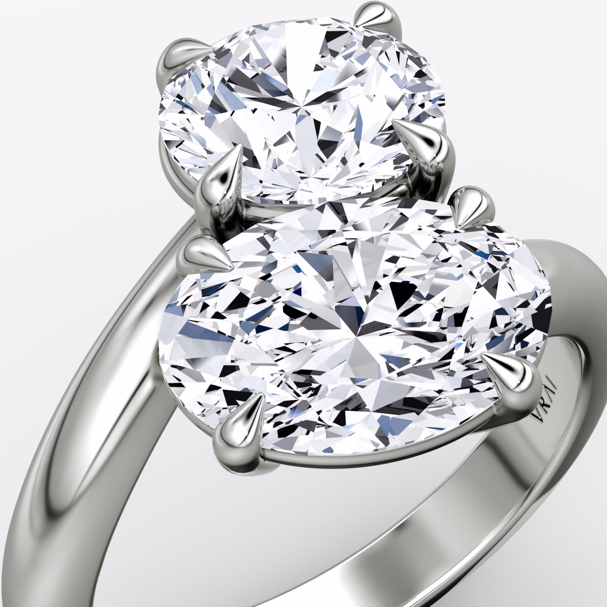 The Toi et Moi Bypass | Round Brilliant and Oval | 18k | White Gold | bandAccent: Plain | diamondOrientation: vertical | caratWeight: other