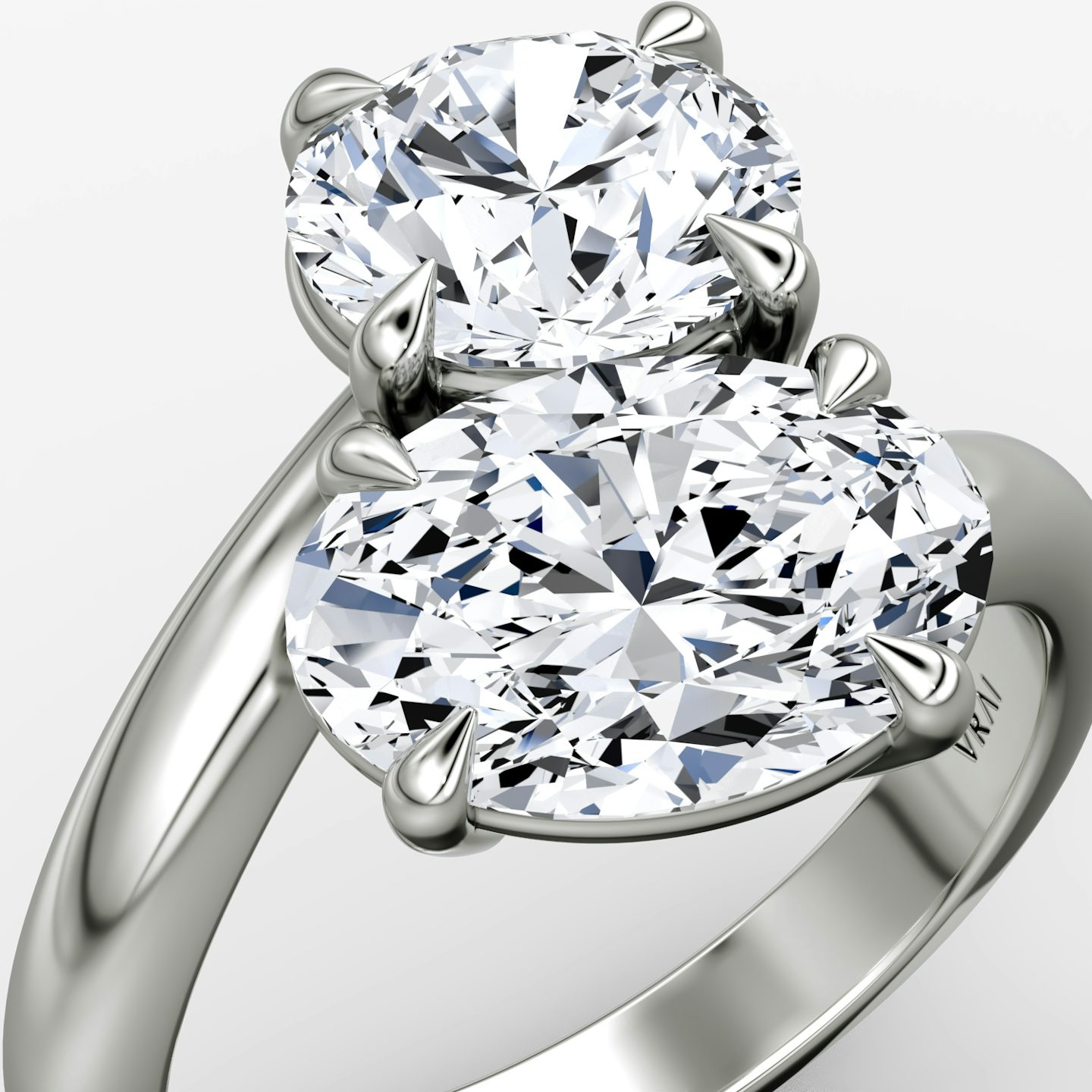 The Toi et Moi Bypass | Round Brilliant and Oval | 18k | White Gold | bandAccent: Plain | diamondOrientation: vertical | caratWeight: other