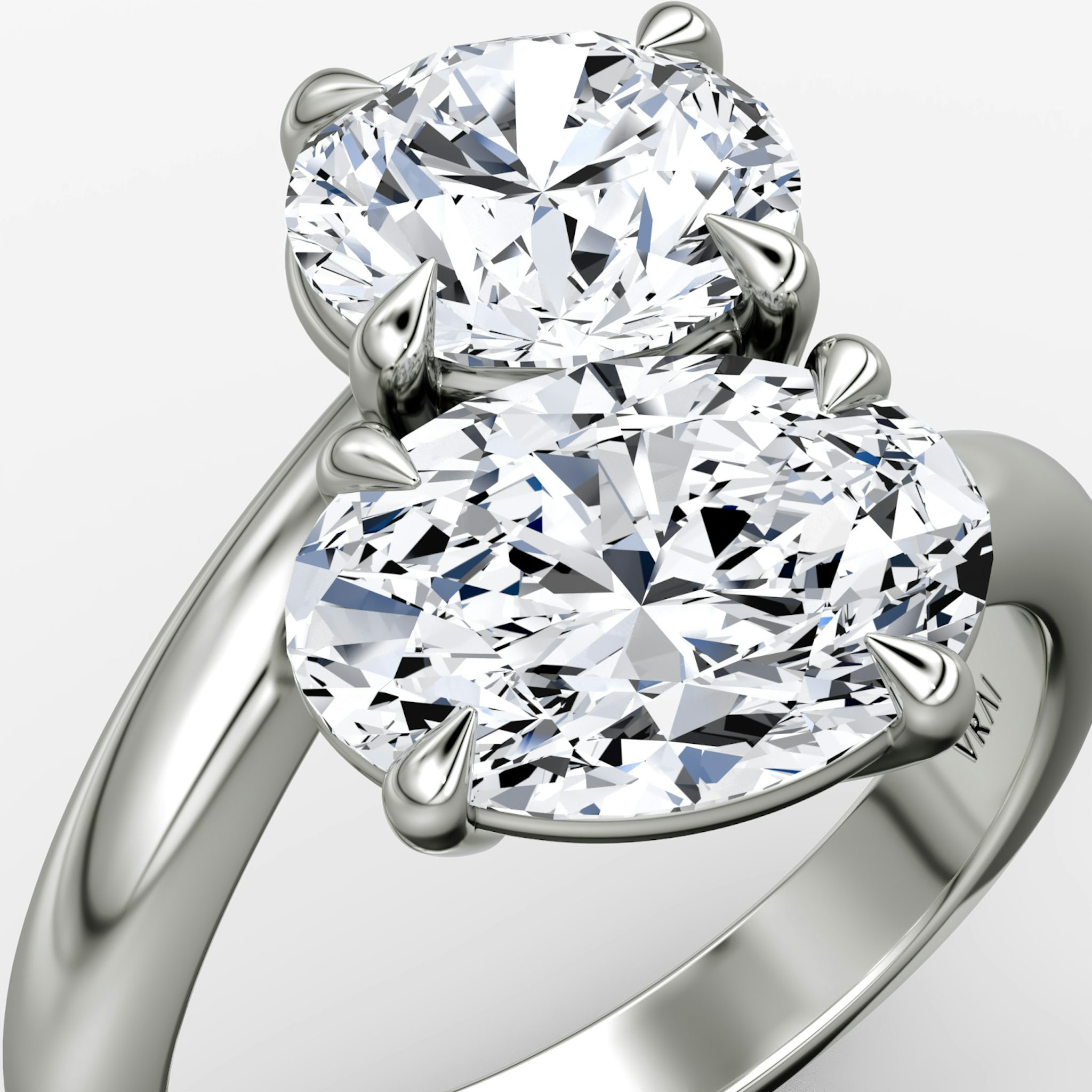 The Toi et Moi Bypass | Round Brilliant and Oval | 18k | White Gold | bandAccent: Plain | diamondOrientation: vertical | caratWeight: other