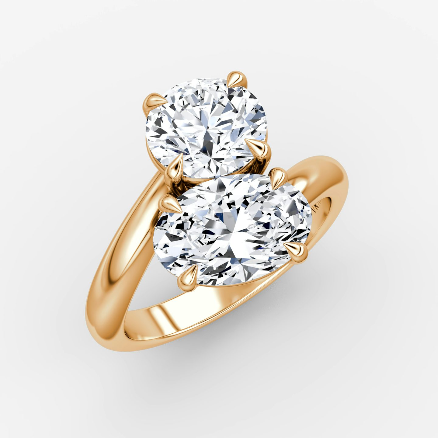 The Toi et Moi Bypass | Round Brilliant and Oval | 14k | Rose Gold | bandAccent: Plain | diamondOrientation: vertical | caratWeight: other