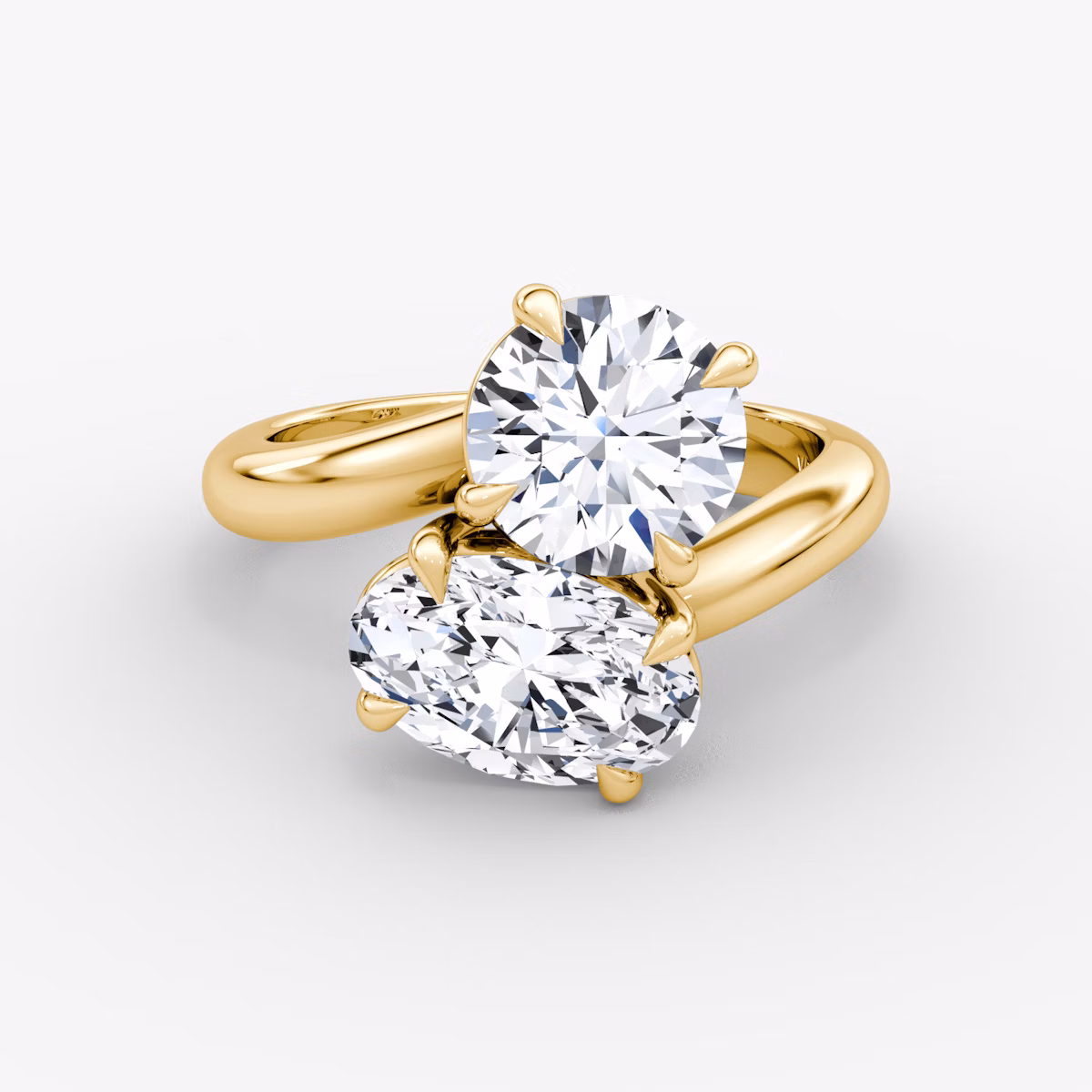 The Toi et Moi Bypass | Round Brilliant and Oval | 18k | Yellow Gold | bandAccent: Plain | diamondOrientation: vertical | caratWeight: other