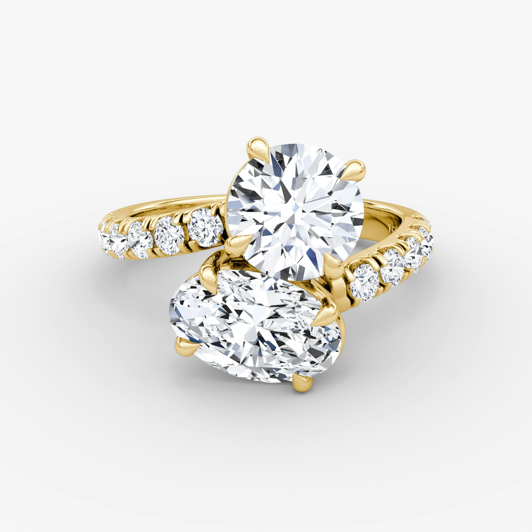 The Toi et Moi Bypass | Round Brilliant and Oval | 18k | Yellow Gold | bandAccent: Pavé | diamondOrientation: vertical | caratWeight: other