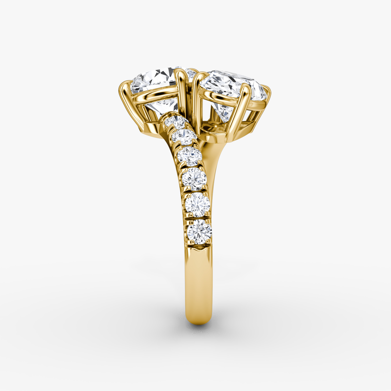 The Toi et Moi Bypass | Rond brillant et Ovale | 18k | Or jaune | bandAccent: Pavé | diamondOrientation: vertical | caratWeight: other