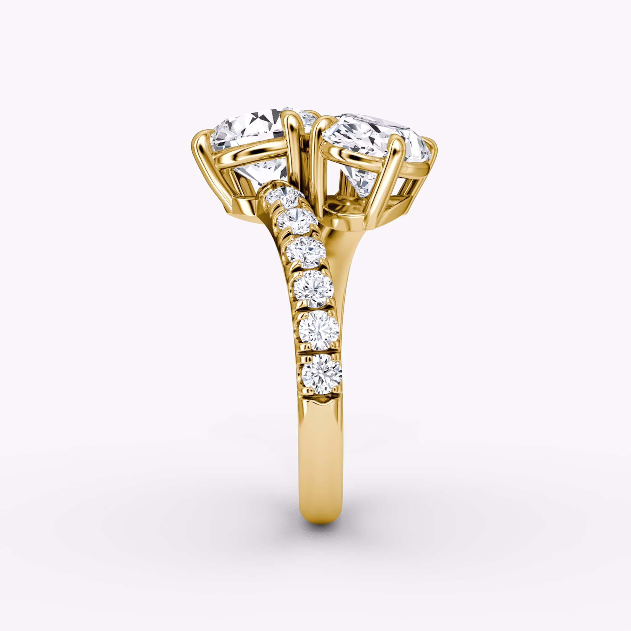 The Toi et Moi Bypass | Round Brilliant and Oval | 18k | Yellow Gold | bandAccent: Pavé | diamondOrientation: vertical | caratWeight: other