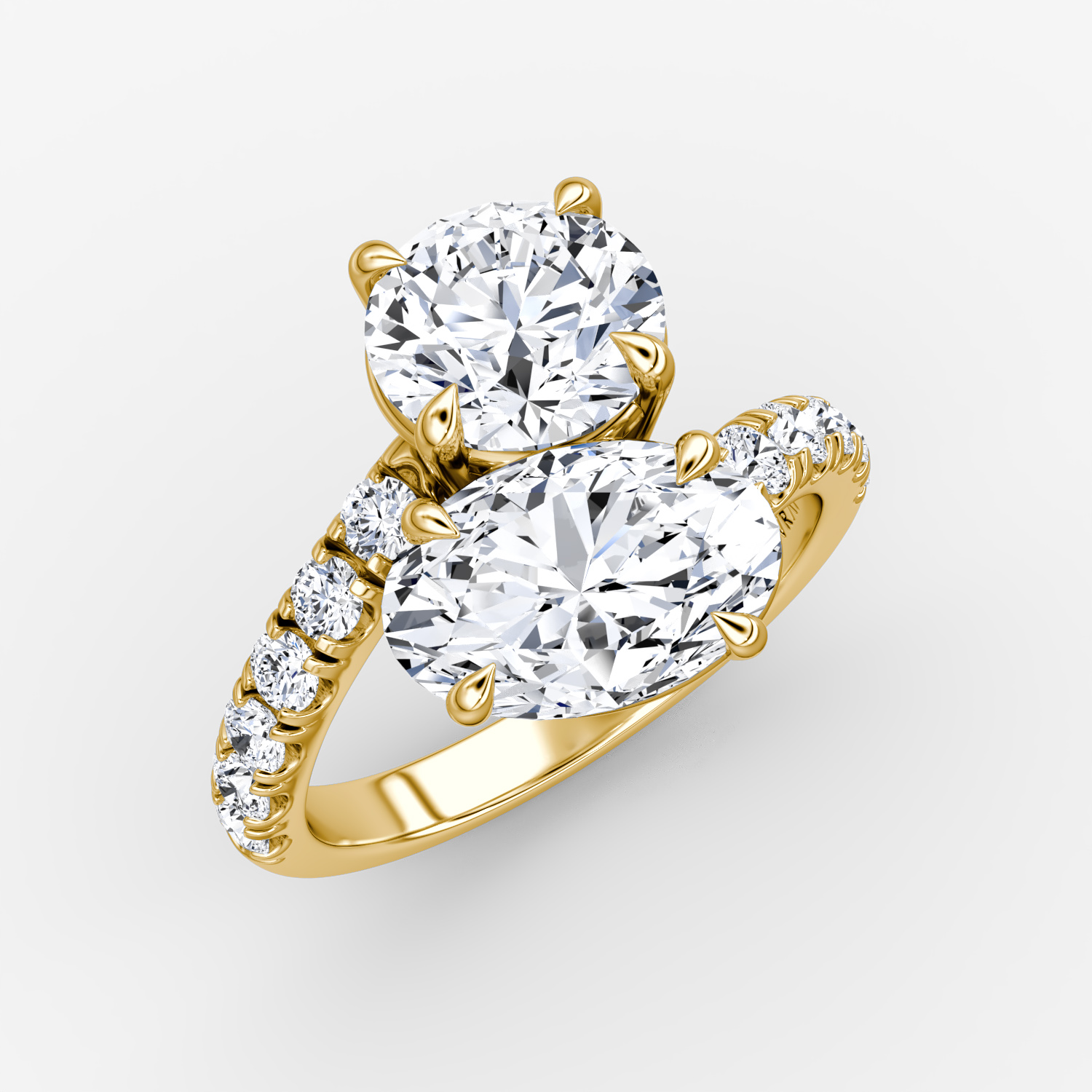 The Toi et Moi Bypass | Rond brillant et Ovale | 18k | Or jaune | bandAccent: Pavé | diamondOrientation: vertical | caratWeight: other
