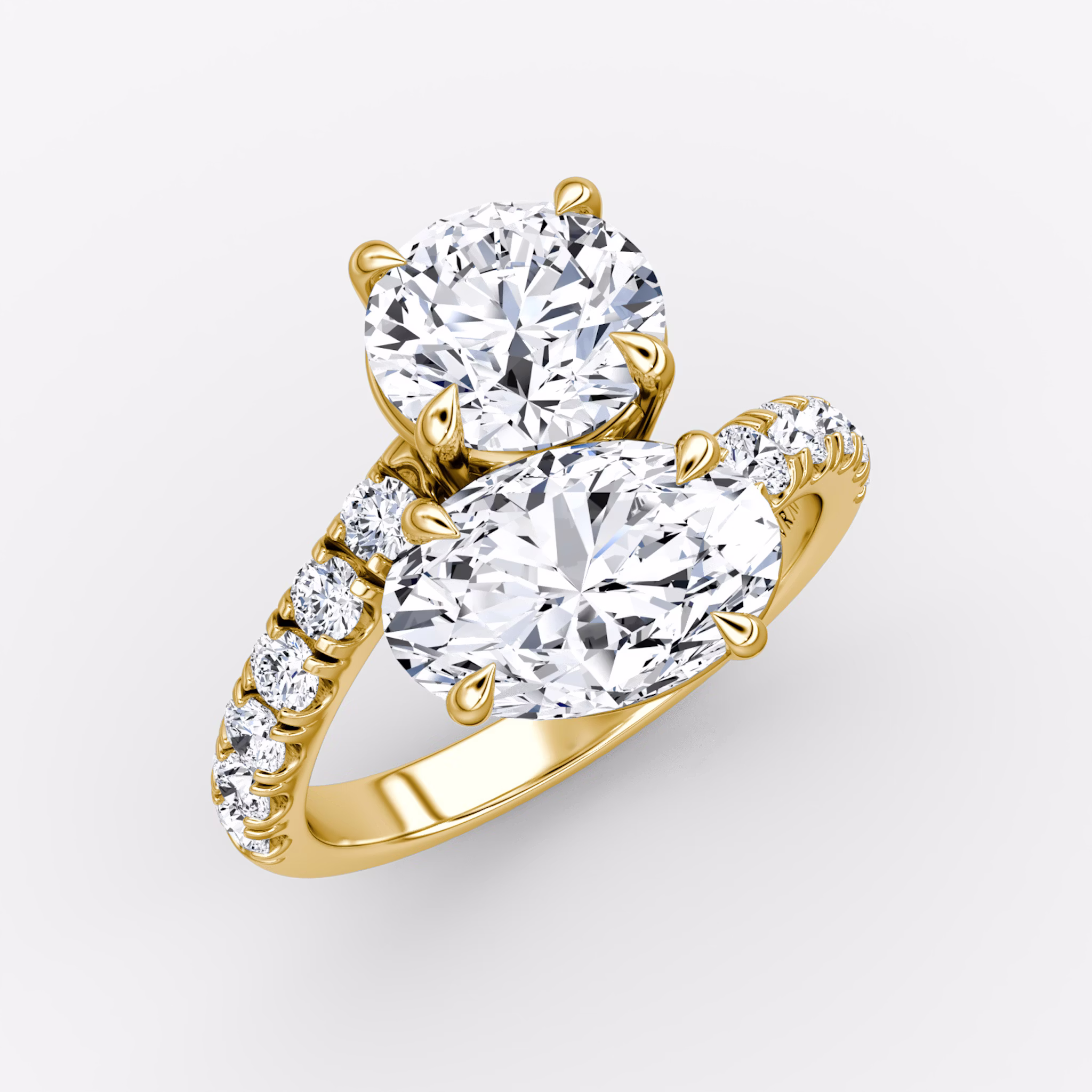 The Toi et Moi Bypass | Round Brilliant and Oval | 18k | Yellow Gold | bandAccent: Pavé | diamondOrientation: vertical | caratWeight: other