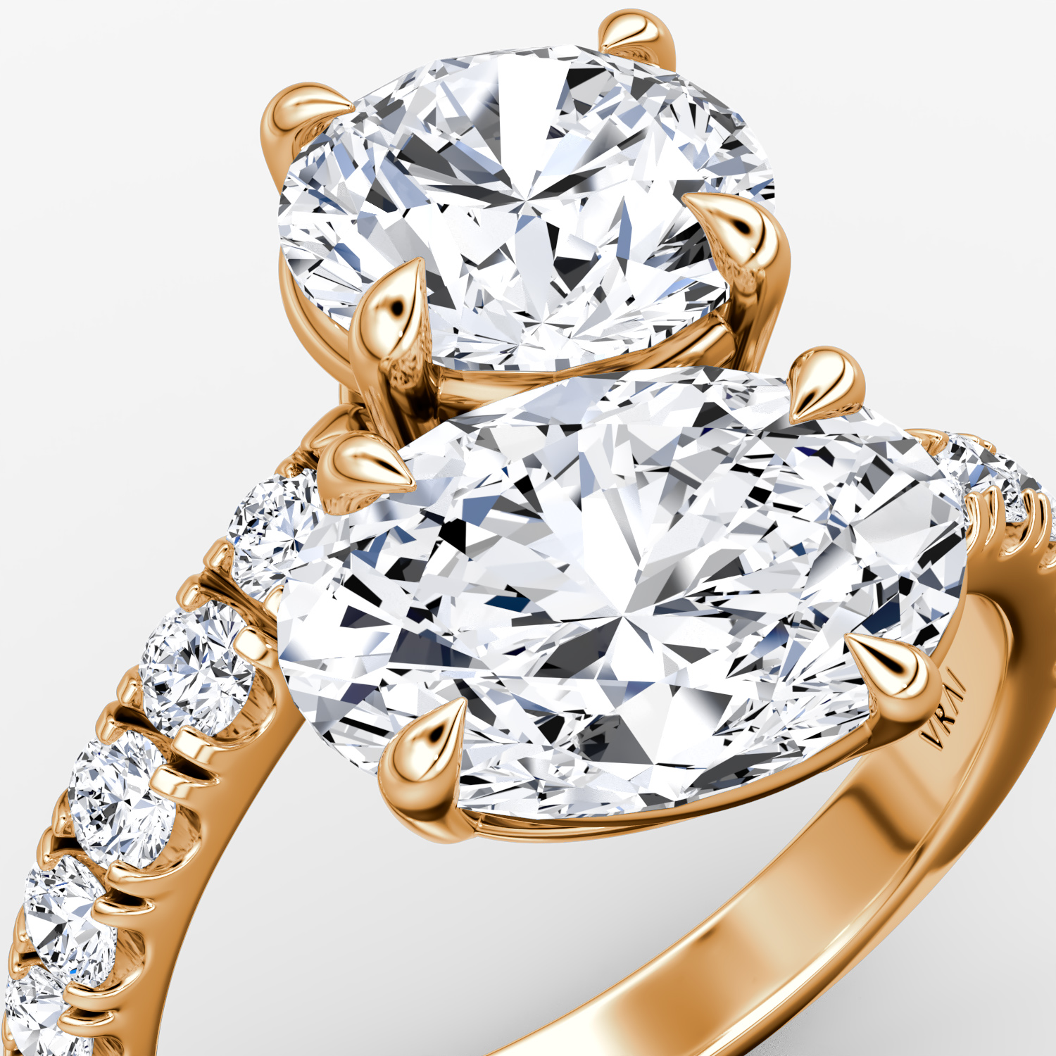 The Toi et Moi Bypass | Rond brillant et Ovale | 14k | Or rose | bandAccent: Pavé | diamondOrientation: vertical | caratWeight: other