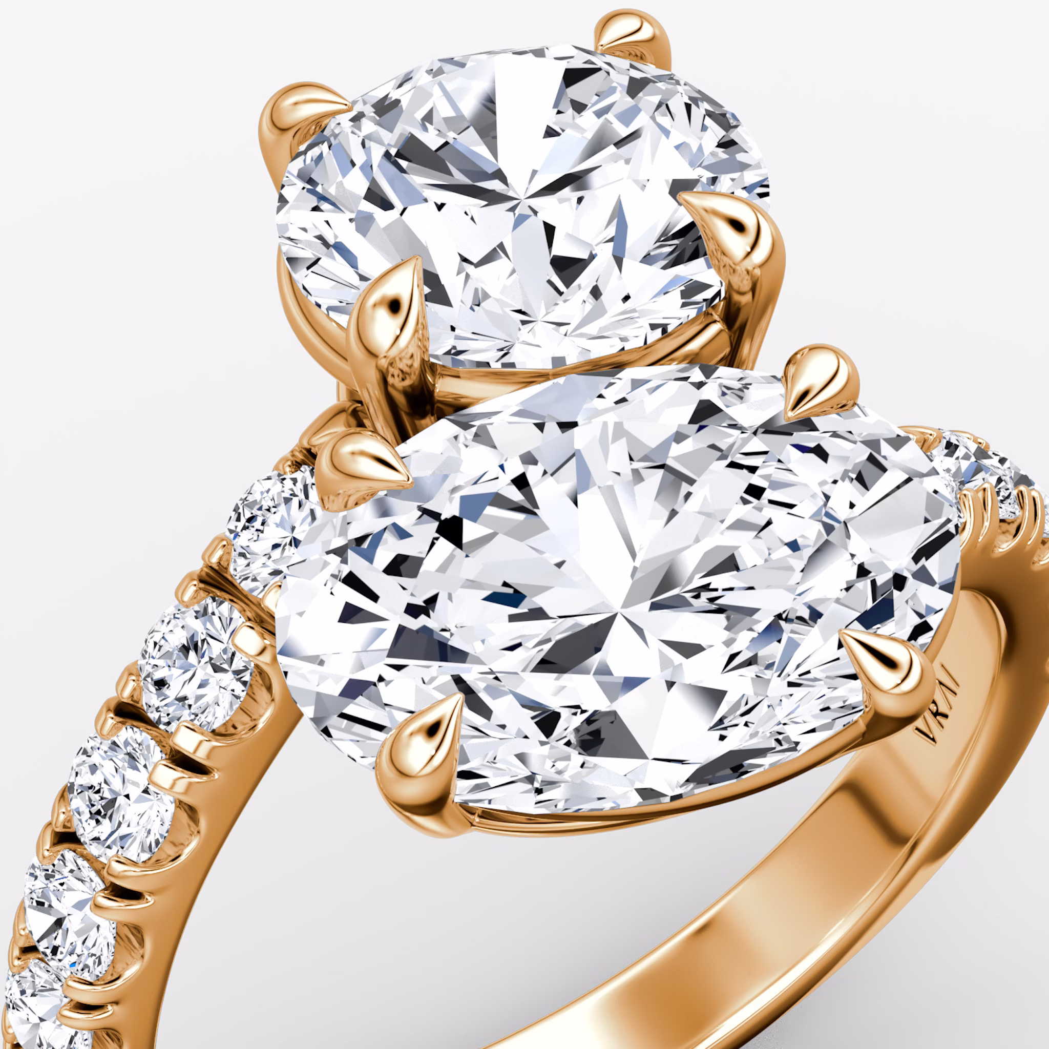 The Toi et Moi Bypass | Round Brilliant and Oval | 14k | Rose Gold | bandAccent: Pavé | diamondOrientation: vertical | caratWeight: other