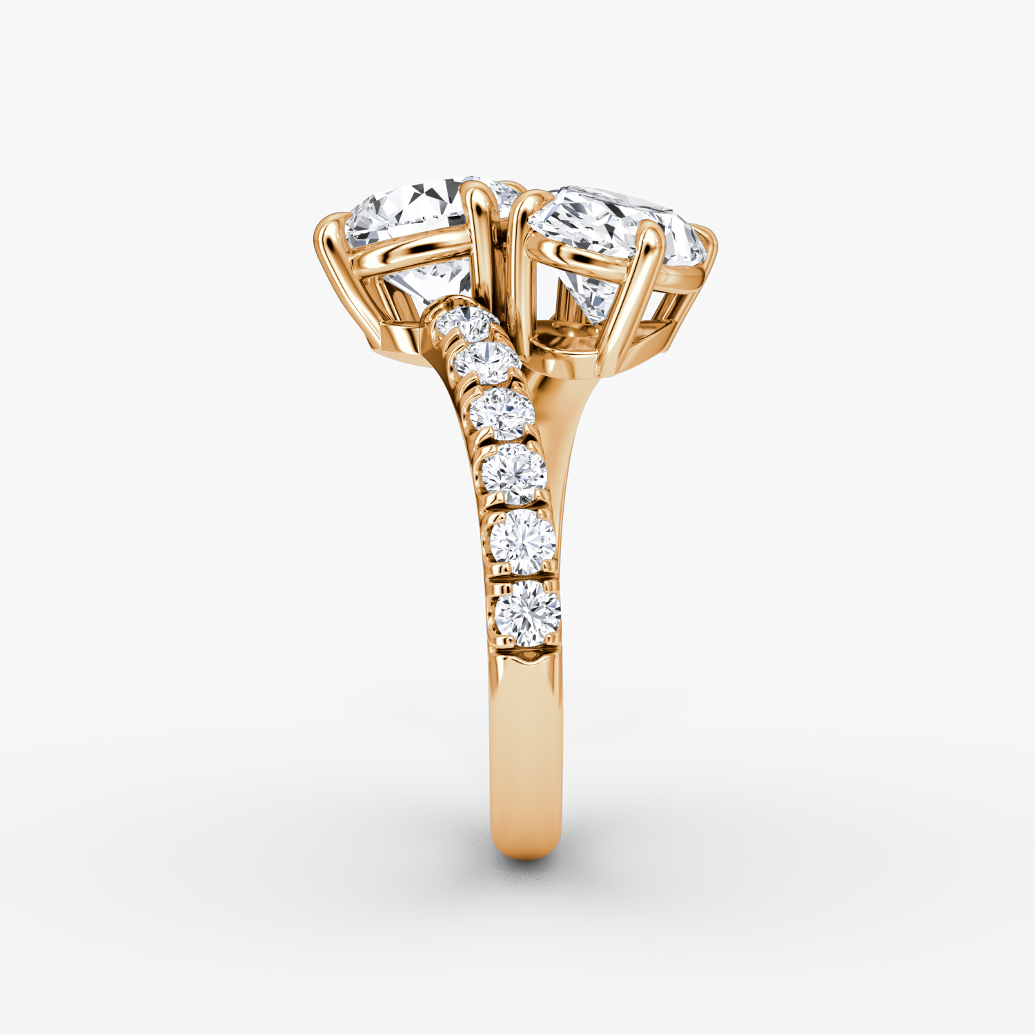 The Toi et Moi Bypass | Rond brillant et Ovale | 14k | Or rose | bandAccent: Pavé | diamondOrientation: vertical | caratWeight: other