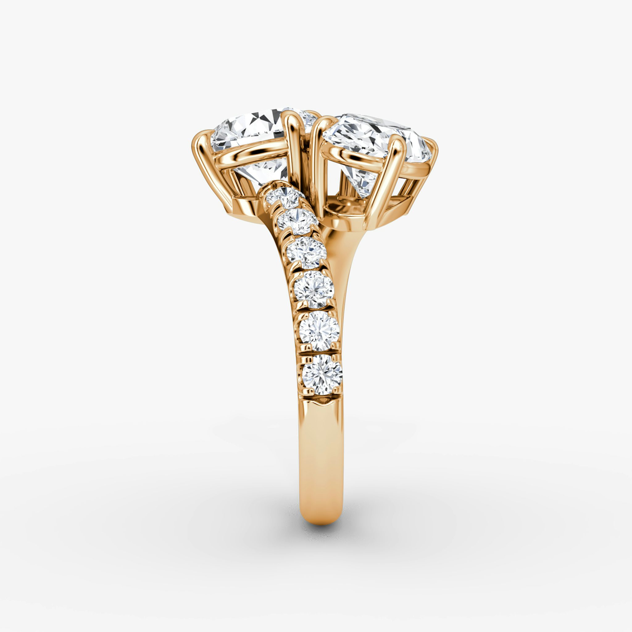 The Toi et Moi Bypass | Round Brilliant and Oval | 14k | Rose Gold | bandAccent: Pavé | diamondOrientation: vertical | caratWeight: other