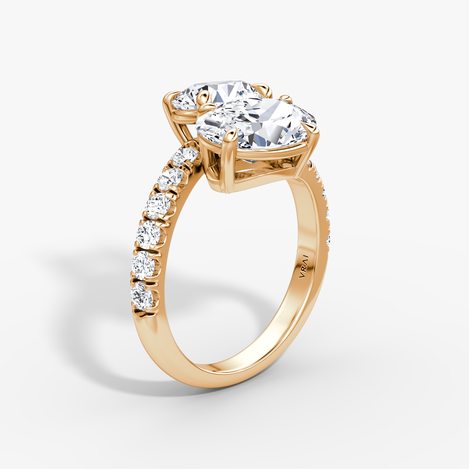 The Toi et Moi Bypass | Rond brillant et Ovale | 14k | Or rose | bandAccent: Pavé | diamondOrientation: vertical | caratWeight: other