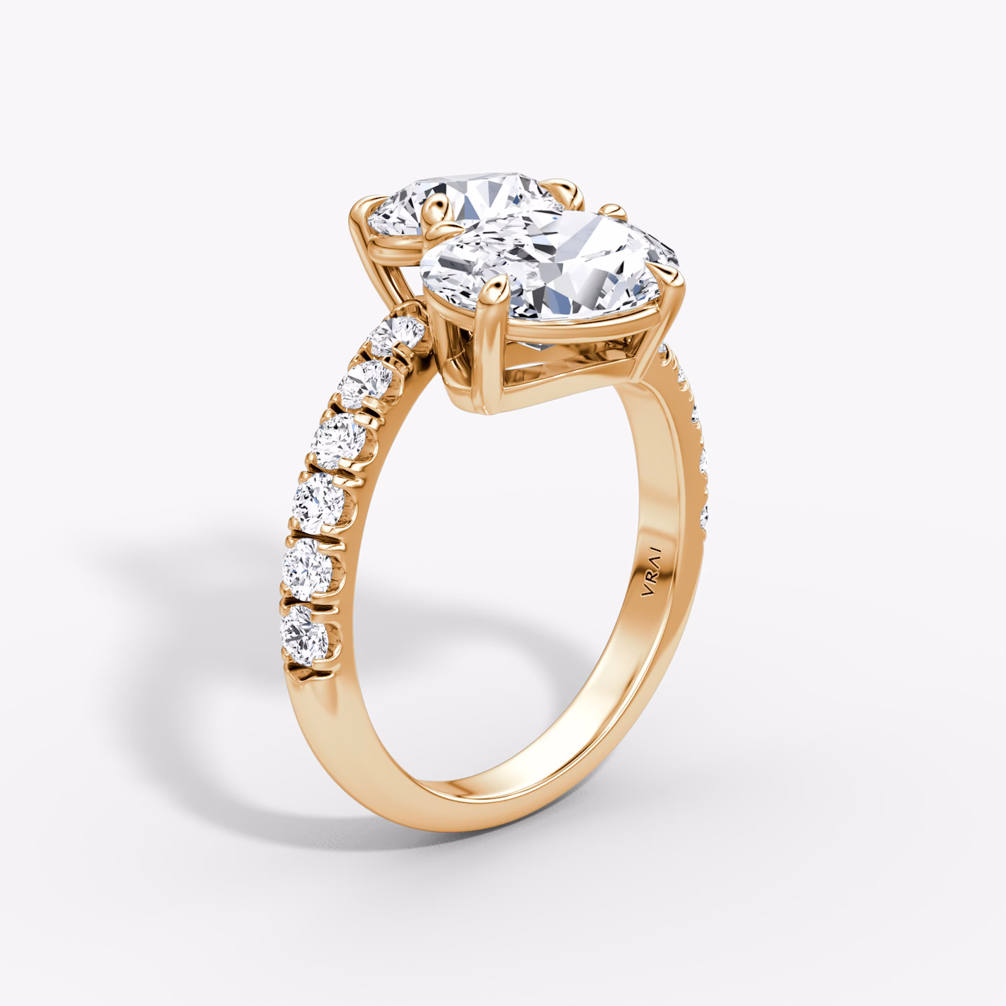 The Toi et Moi Bypass | Round Brilliant and Oval | 14k | Rose Gold | bandAccent: Pavé | diamondOrientation: vertical | caratWeight: other
