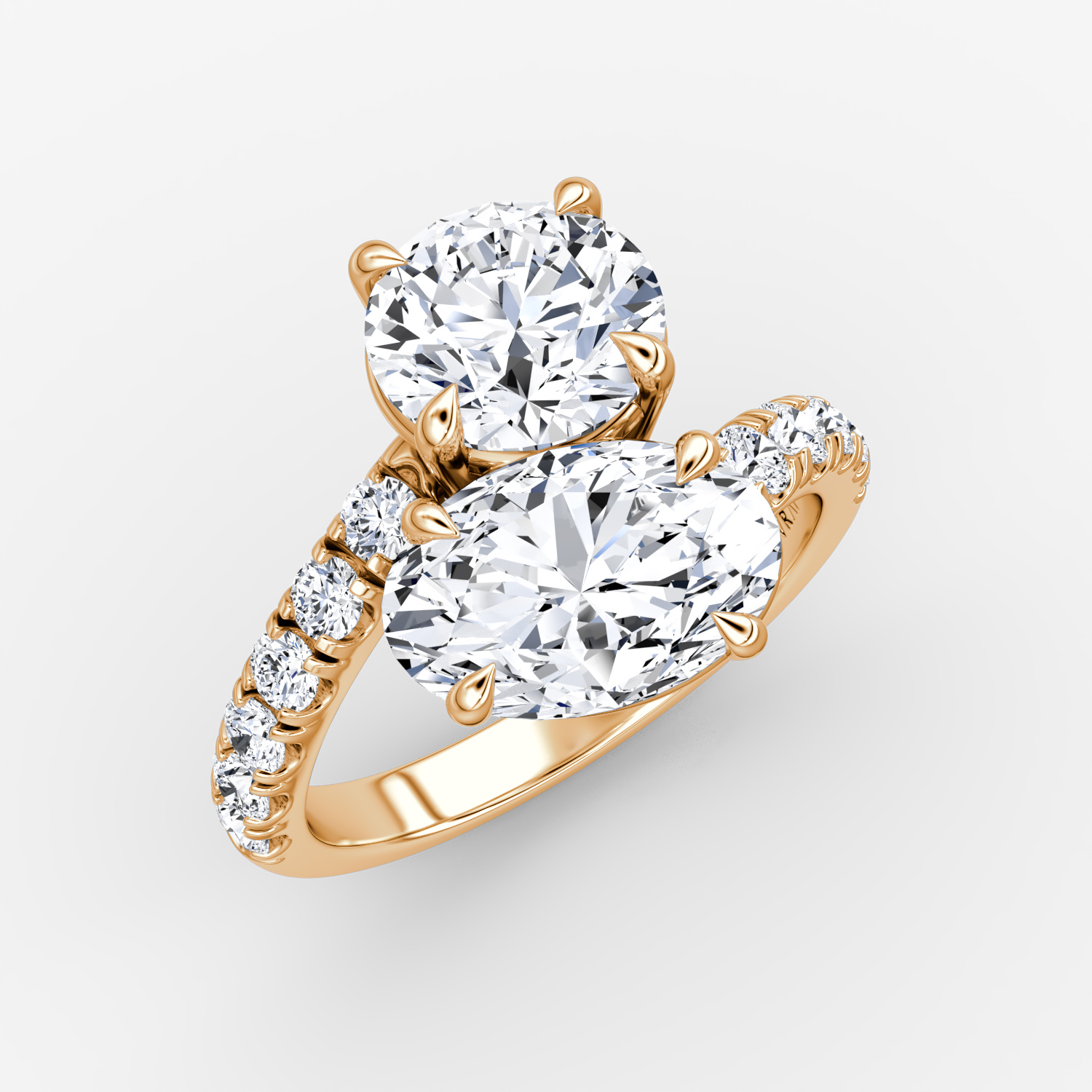 The Toi et Moi Bypass | Rond brillant et Ovale | 14k | Or rose | bandAccent: Pavé | diamondOrientation: vertical | caratWeight: other