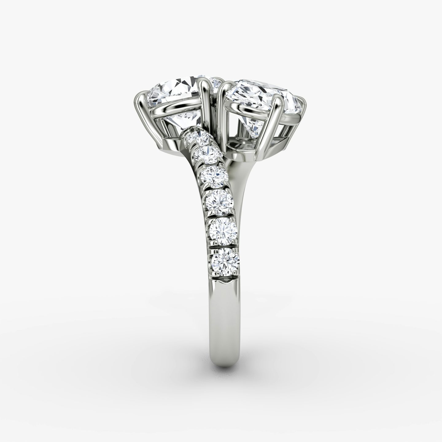 The Toi et Moi Bypass | Round Brilliant and Oval | 18k | White Gold | bandAccent: Pavé | diamondOrientation: vertical | caratWeight: other