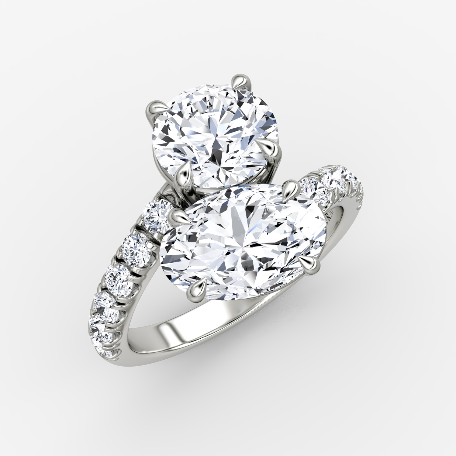 The Toi et Moi Bypass | Rond brillant et Ovale | 18k | Or blanc | bandAccent: Pavé | diamondOrientation: vertical | caratWeight: other