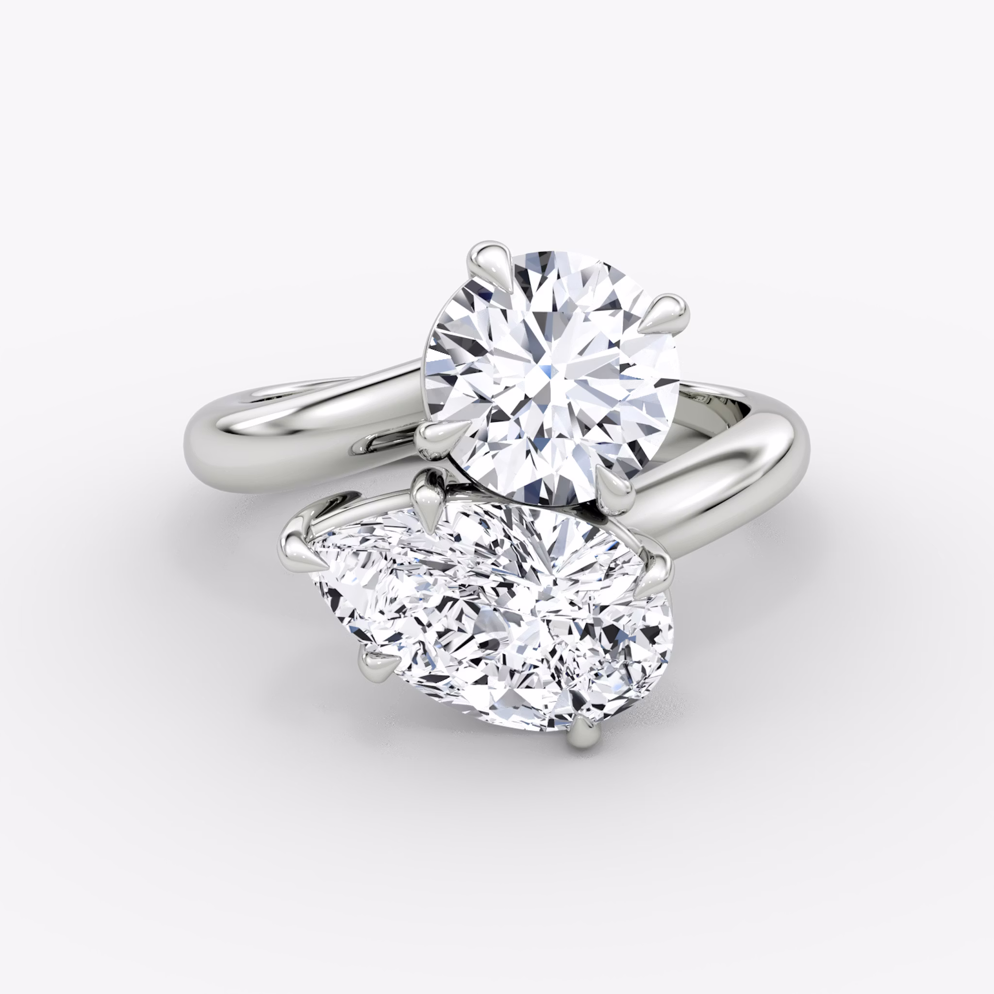 The Toi et Moi Bypass | Round Brilliant and Pear | Platinum | bandAccent: Plain | diamondOrientation: vertical | caratWeight: other