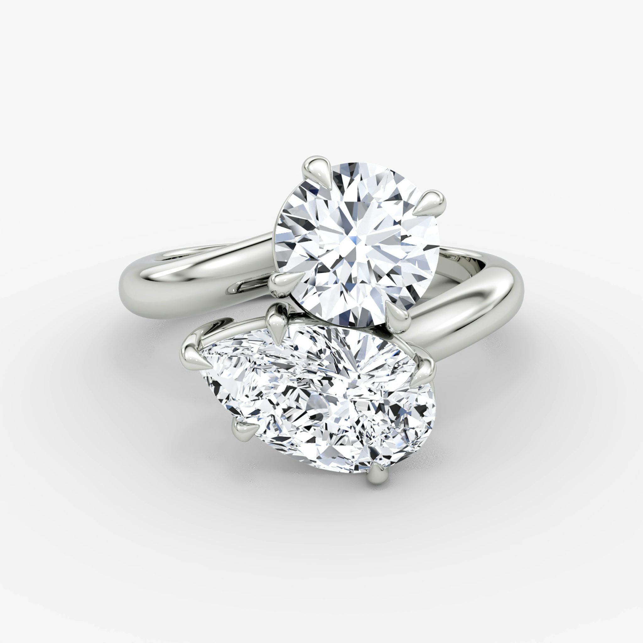 The Toi et Moi Bypass | Round Brilliant and Pear | Platinum | bandAccent: Plain | diamondOrientation: vertical | caratWeight: other