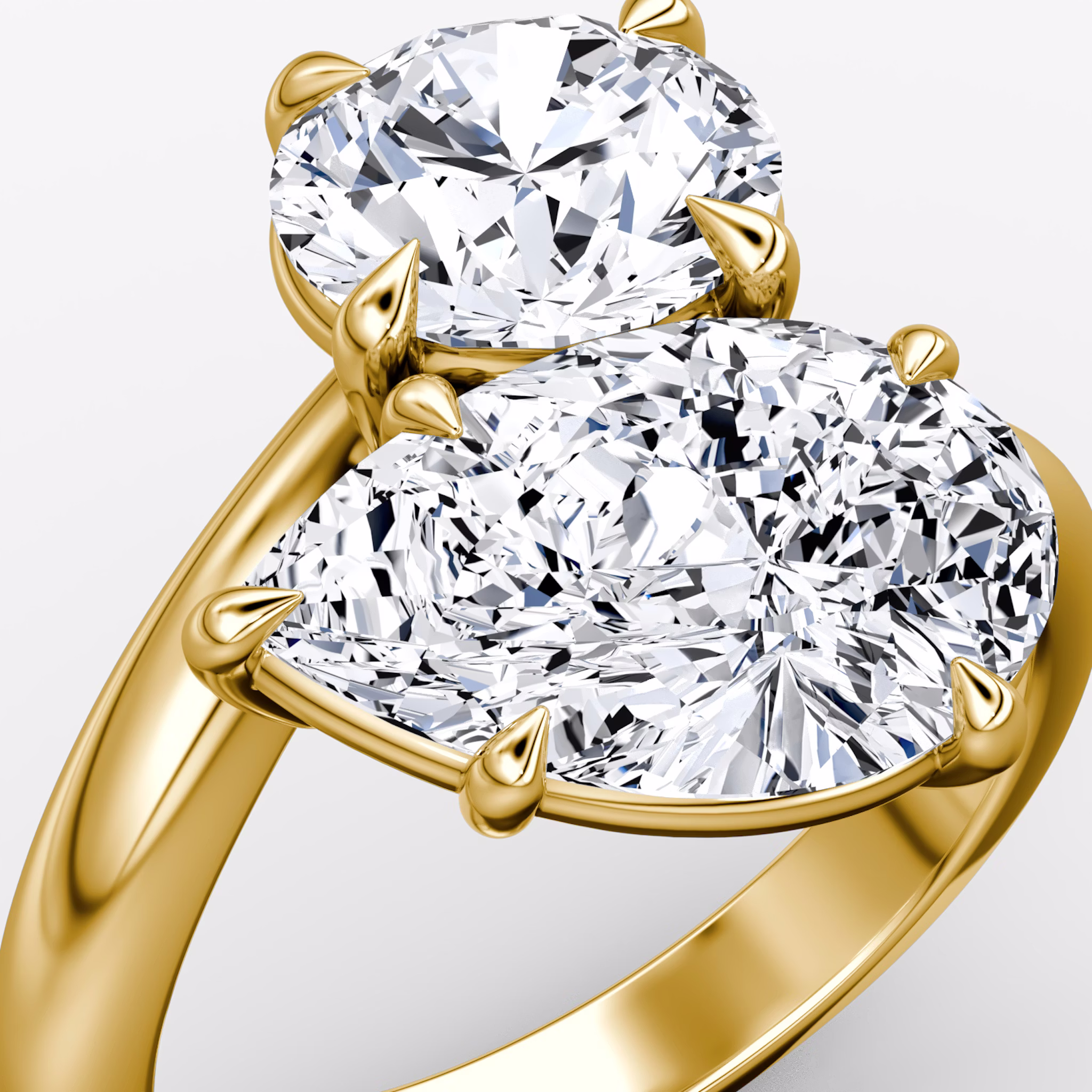 The Toi et Moi Bypass | Round Brilliant and Pear | 18k | Yellow Gold | bandAccent: Plain | diamondOrientation: vertical | caratWeight: other