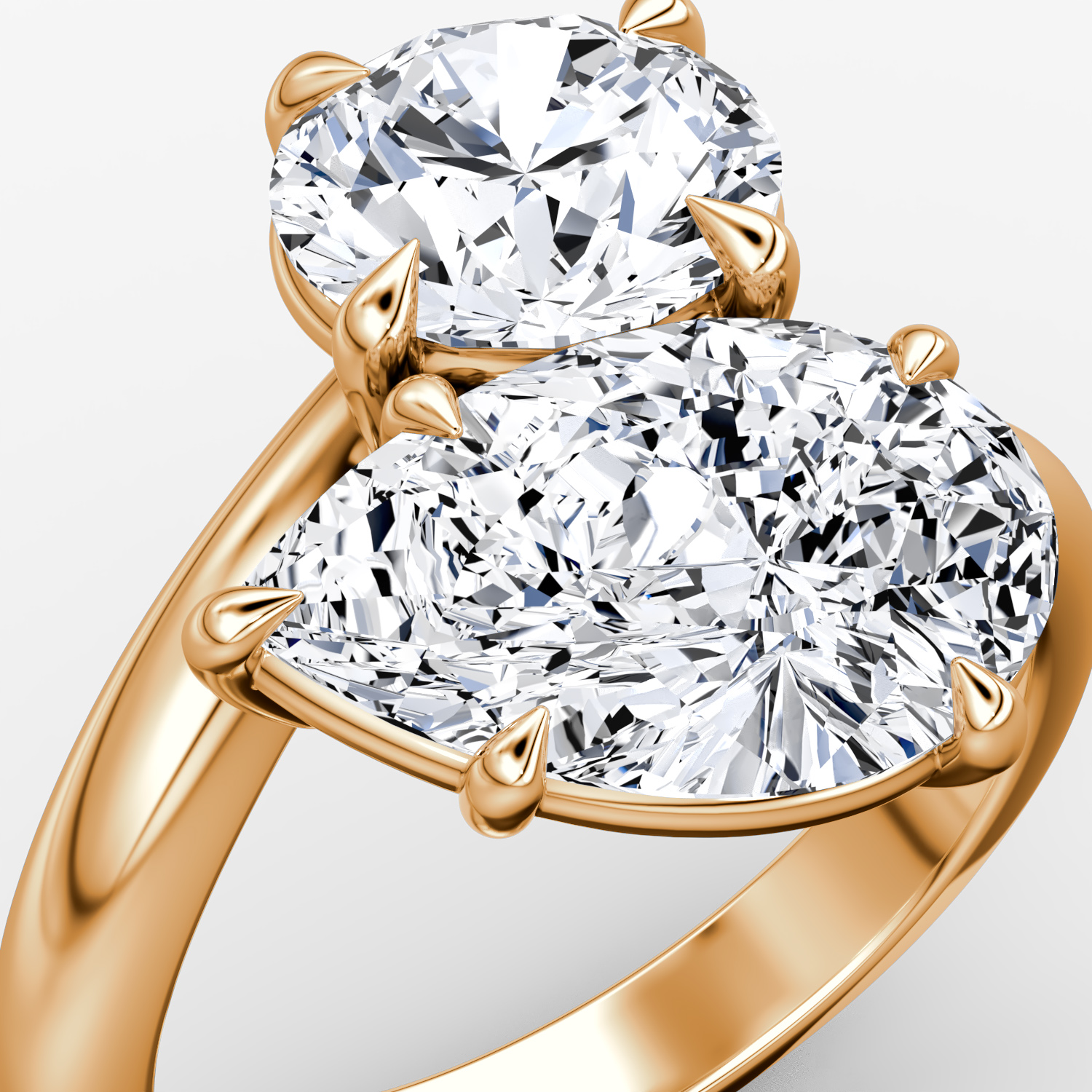 The Toi et Moi Bypass | Rond brillant et Poire | 14k | Or rose | bandAccent: Simple | diamondOrientation: vertical | caratWeight: other