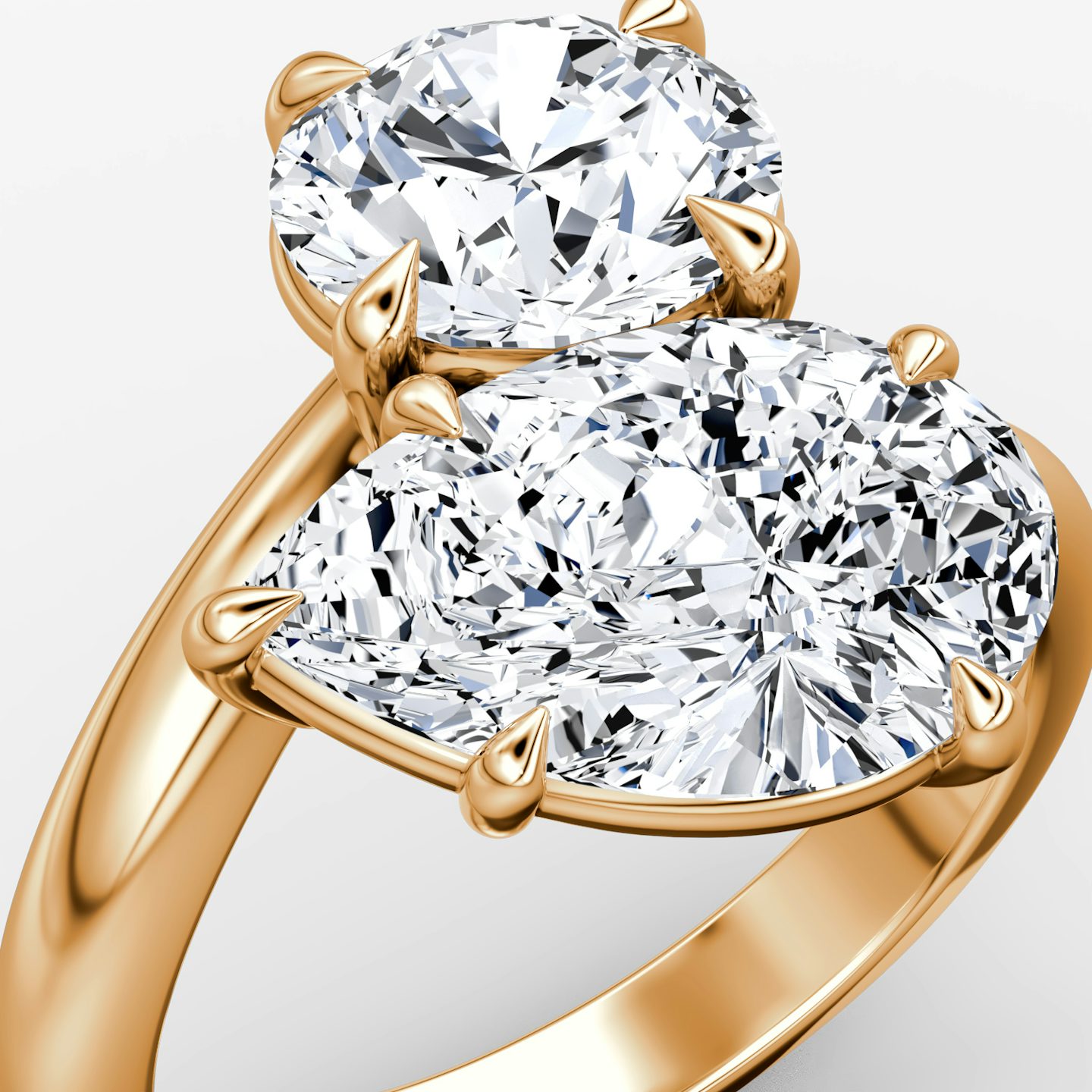 The Toi et Moi Bypass | Round Brilliant and Pear | 14k | Rose Gold | bandAccent: Plain | diamondOrientation: vertical | caratWeight: other