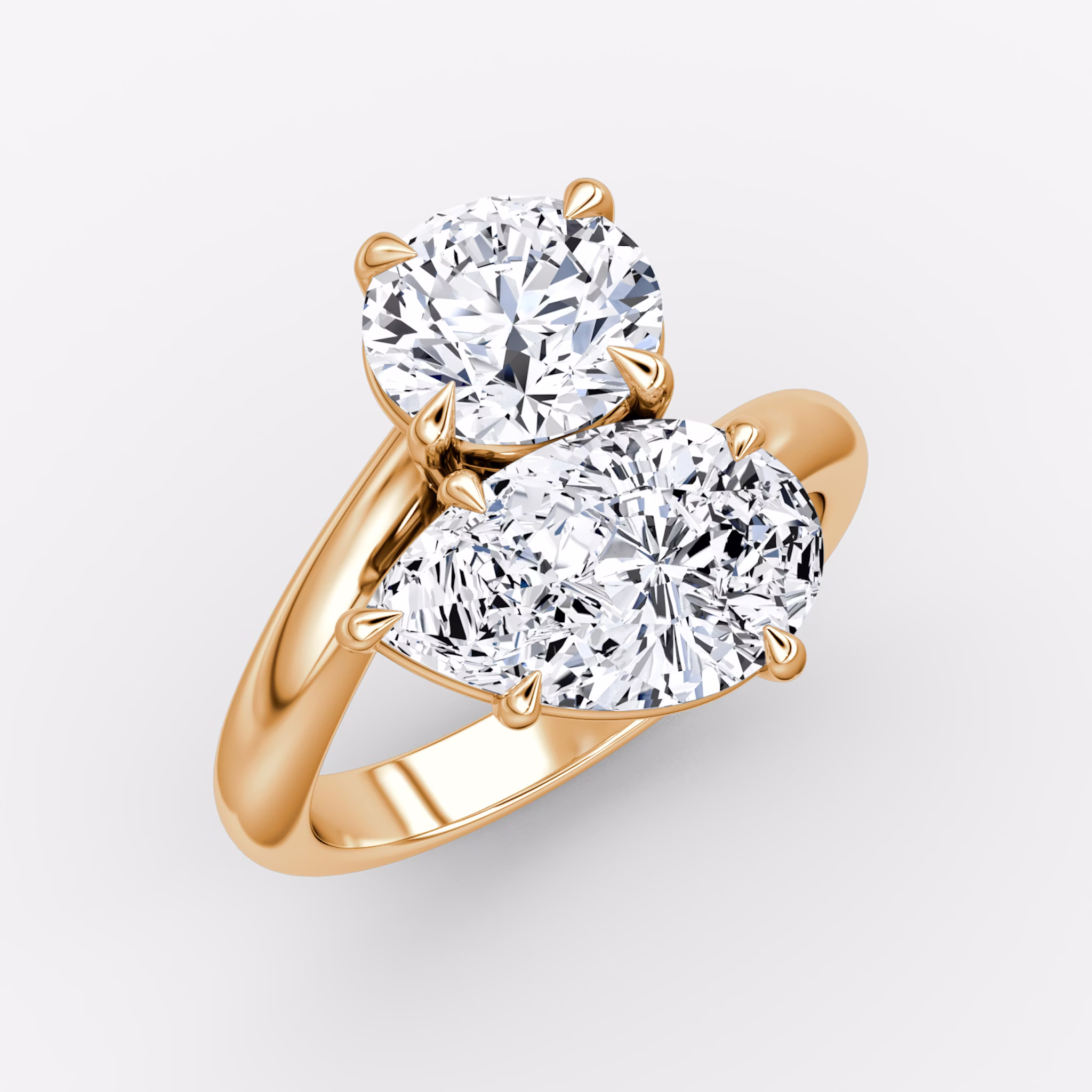 The Toi et Moi Bypass | Round Brilliant and Pear | 14k | Rose Gold | bandAccent: Plain | diamondOrientation: vertical | caratWeight: other