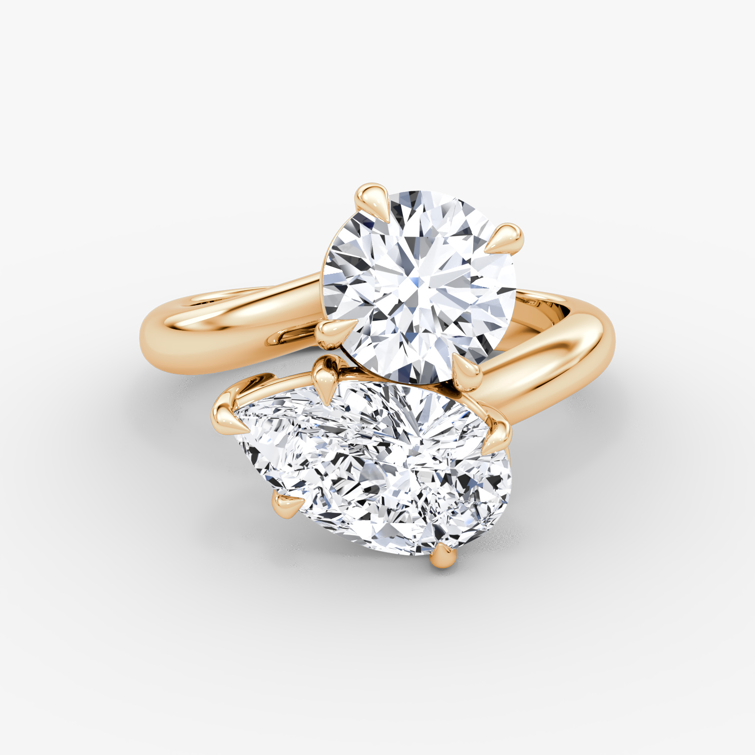 The Toi et Moi Bypass | Rond brillant et Poire | 14k | Or rose | bandAccent: Simple | diamondOrientation: vertical | caratWeight: other