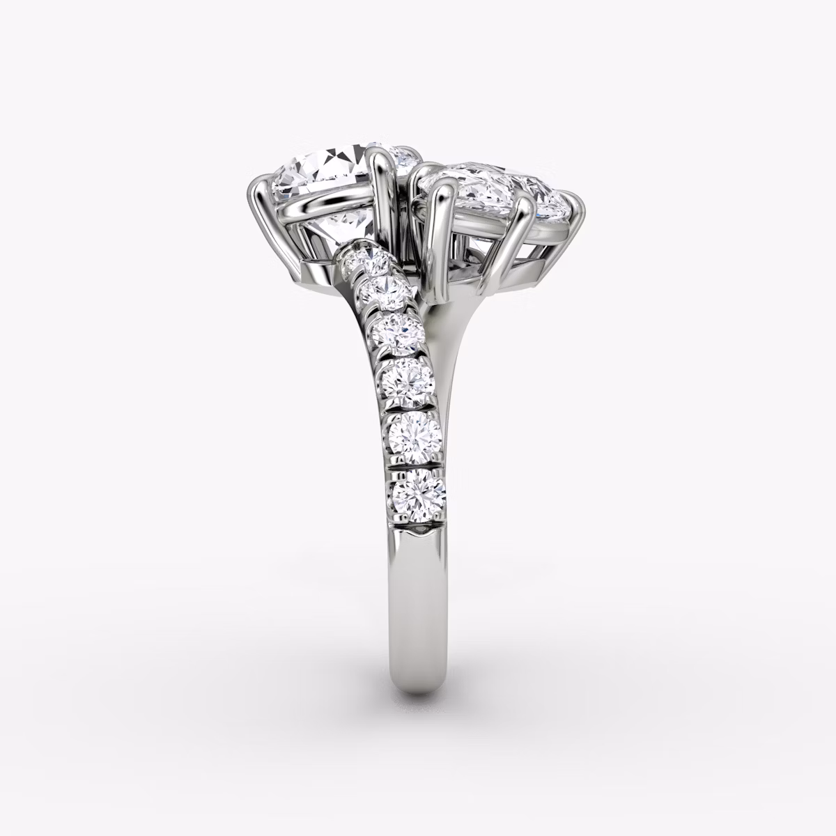 The Toi et Moi Bypass | Rond brillant et Poire | 18k | Or blanc | bandAccent: Pavé | diamondOrientation: vertical | caratWeight: other