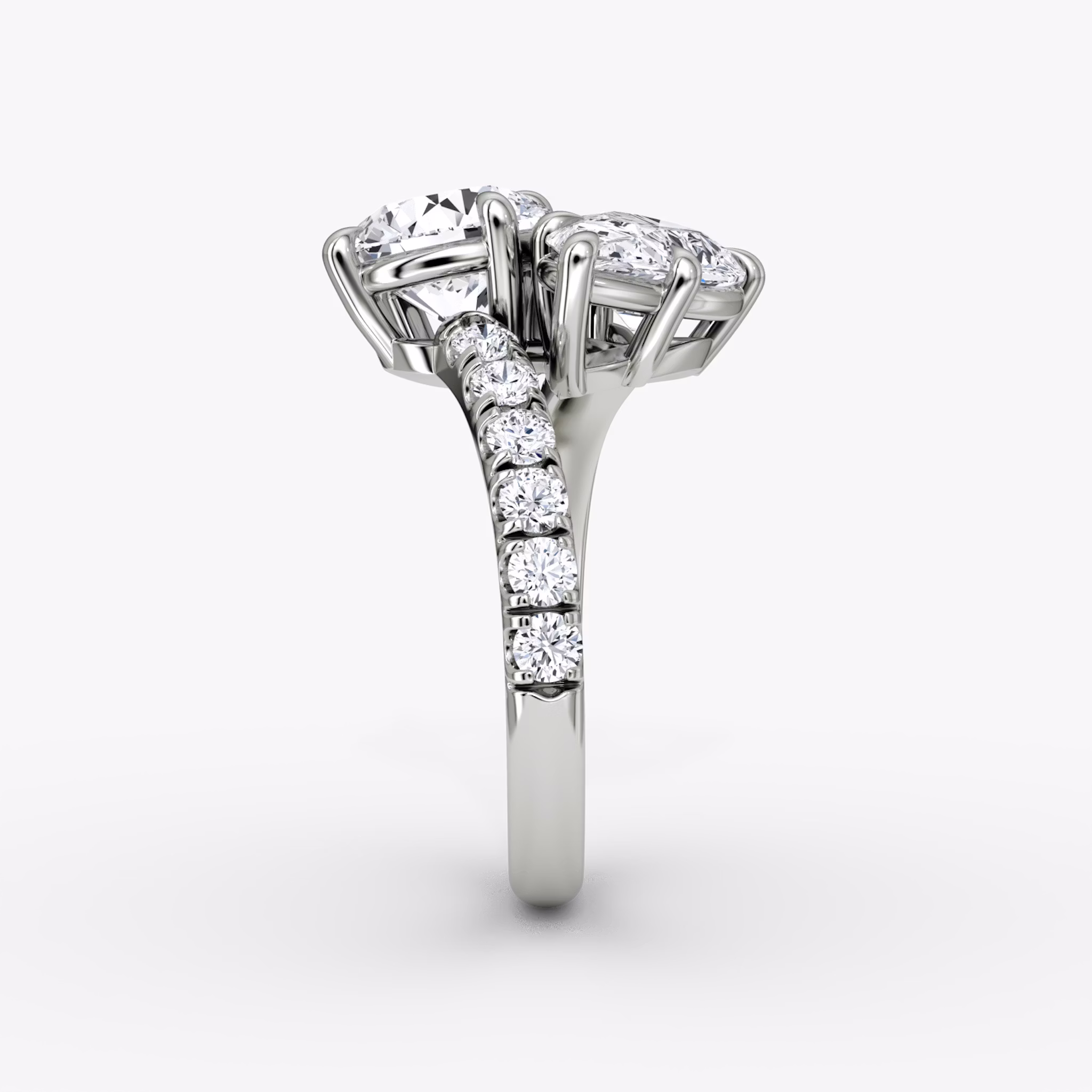 The Toi et Moi Bypass | Round Brilliant and Pear | Platinum | bandAccent: Pavé | diamondOrientation: vertical | caratWeight: other