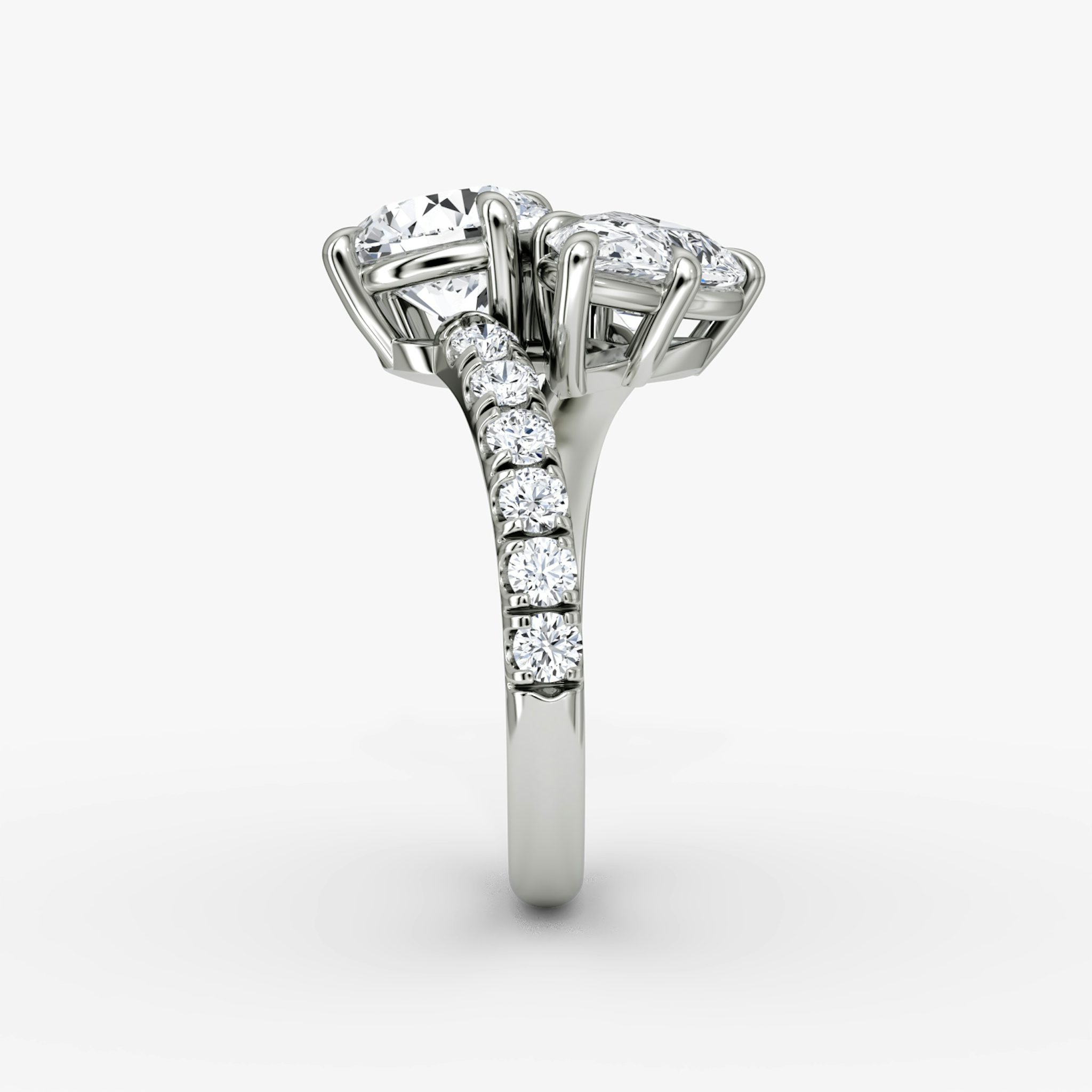 The Toi et Moi Bypass | Round Brilliant and Pear | Platinum | bandAccent: Pavé | diamondOrientation: vertical | caratWeight: other
