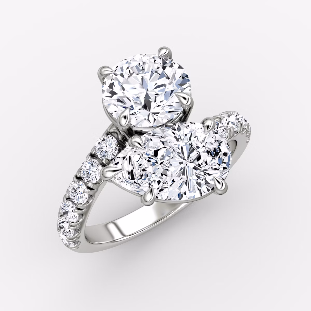 The Toi et Moi Bypass | Rond brillant et Poire | 18k | Or blanc | bandAccent: Pavé | diamondOrientation: vertical | caratWeight: other