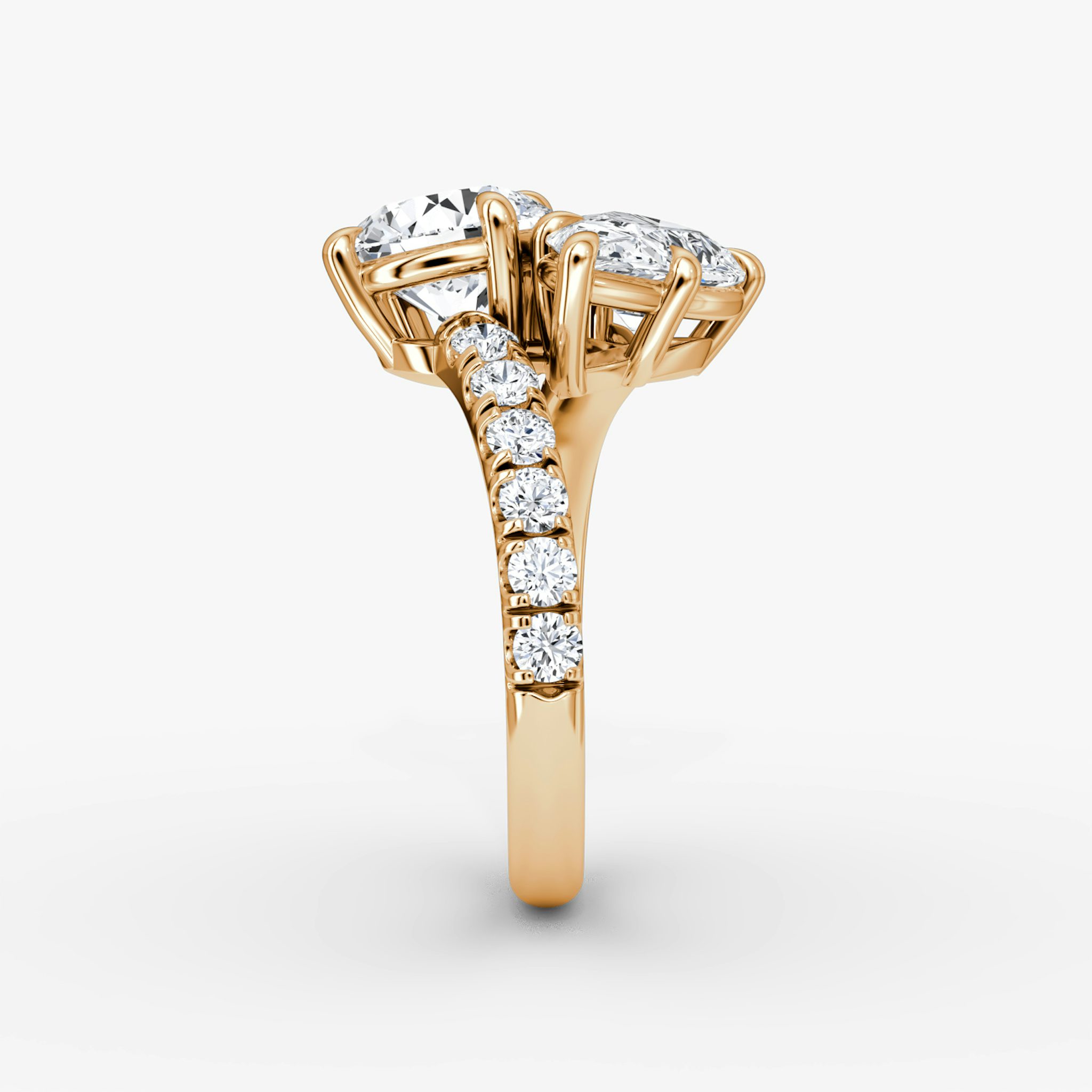 The Toi et Moi Bypass | Round Brilliant and Pear | 14k | Rose Gold | bandAccent: Pavé | diamondOrientation: vertical | caratWeight: other