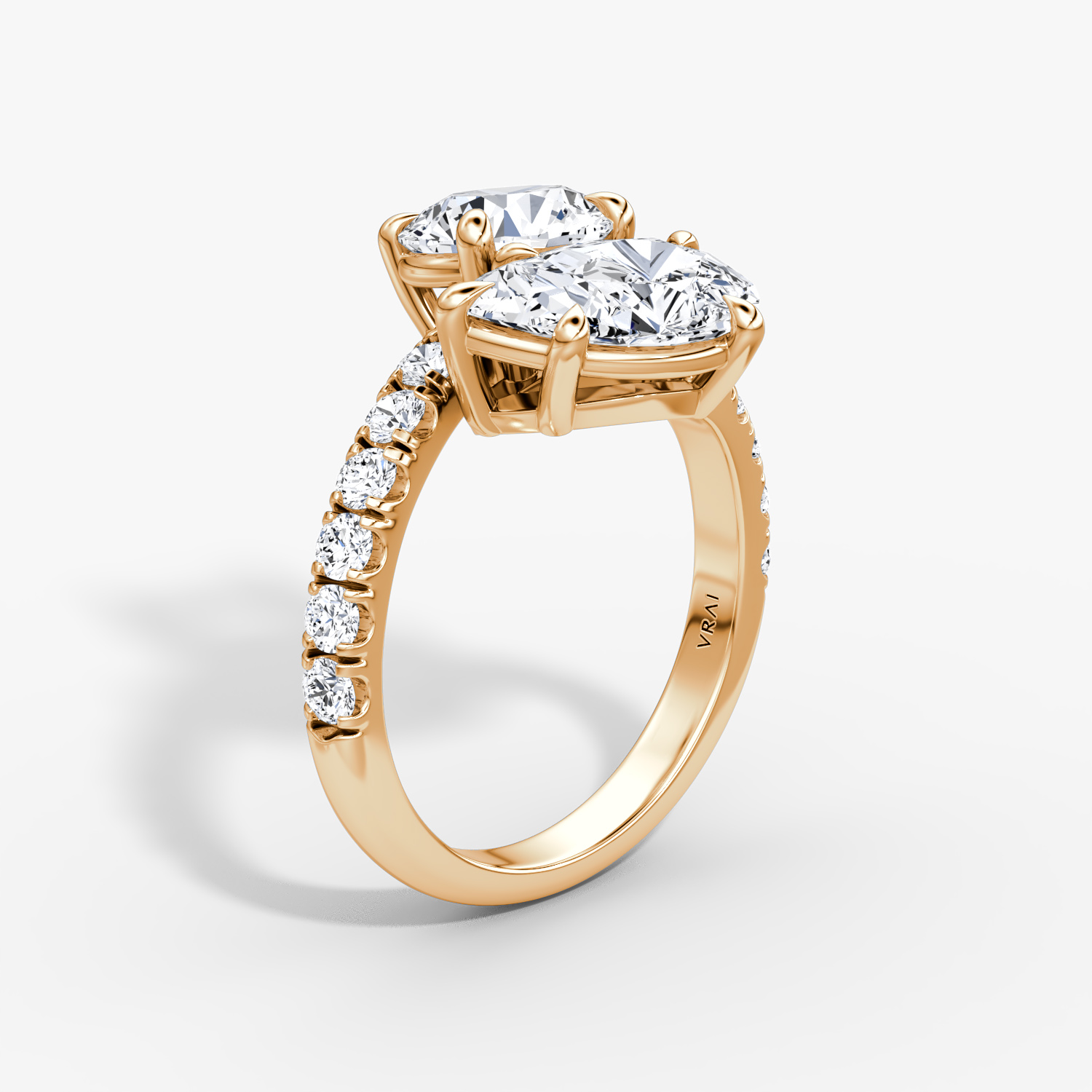 The Toi et Moi Bypass | Rond brillant et Poire | 14k | Or rose | bandAccent: Pavé | diamondOrientation: vertical | caratWeight: other