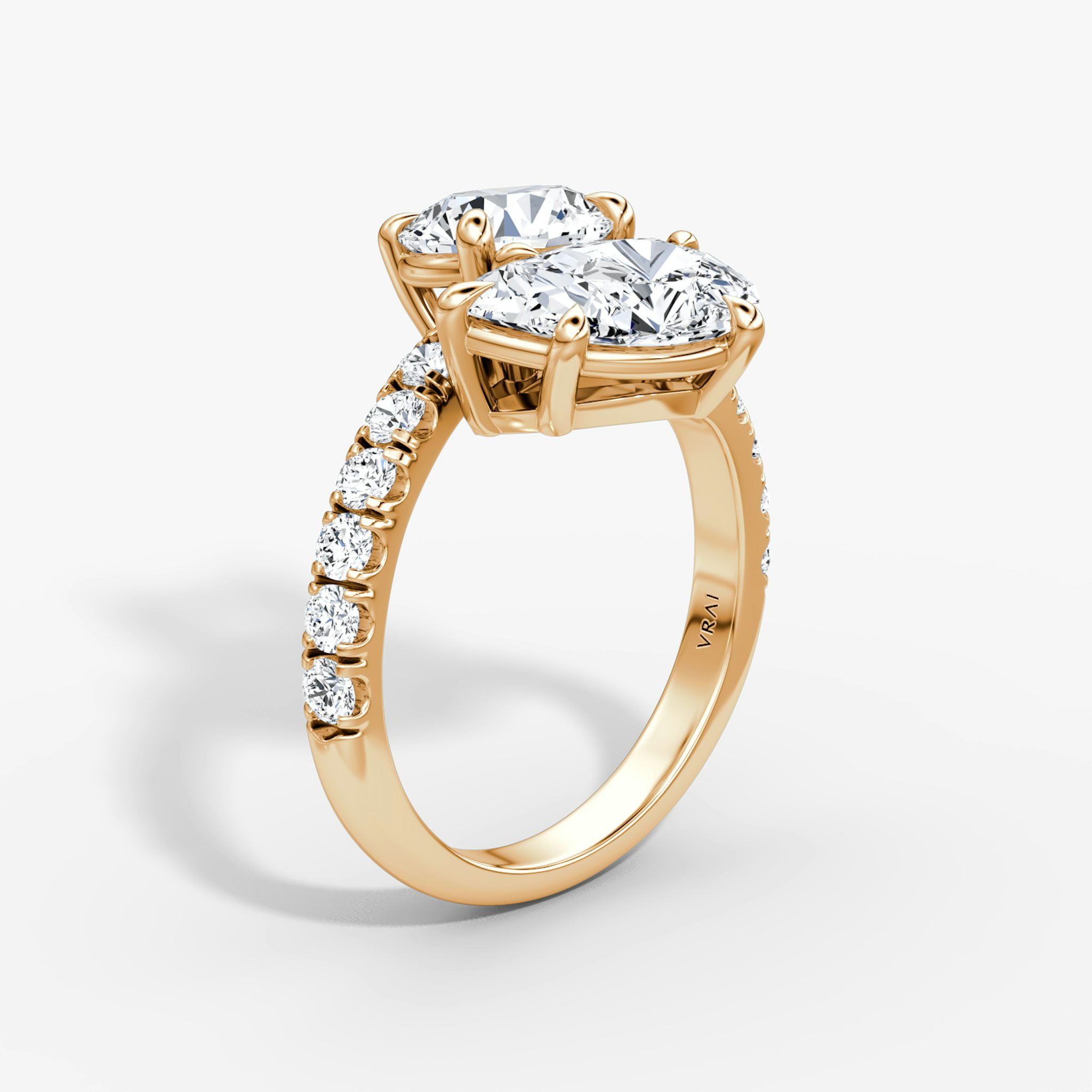 The Toi et Moi Bypass | Round Brilliant and Pear | 14k | Rose Gold | bandAccent: Pavé | diamondOrientation: vertical | caratWeight: other