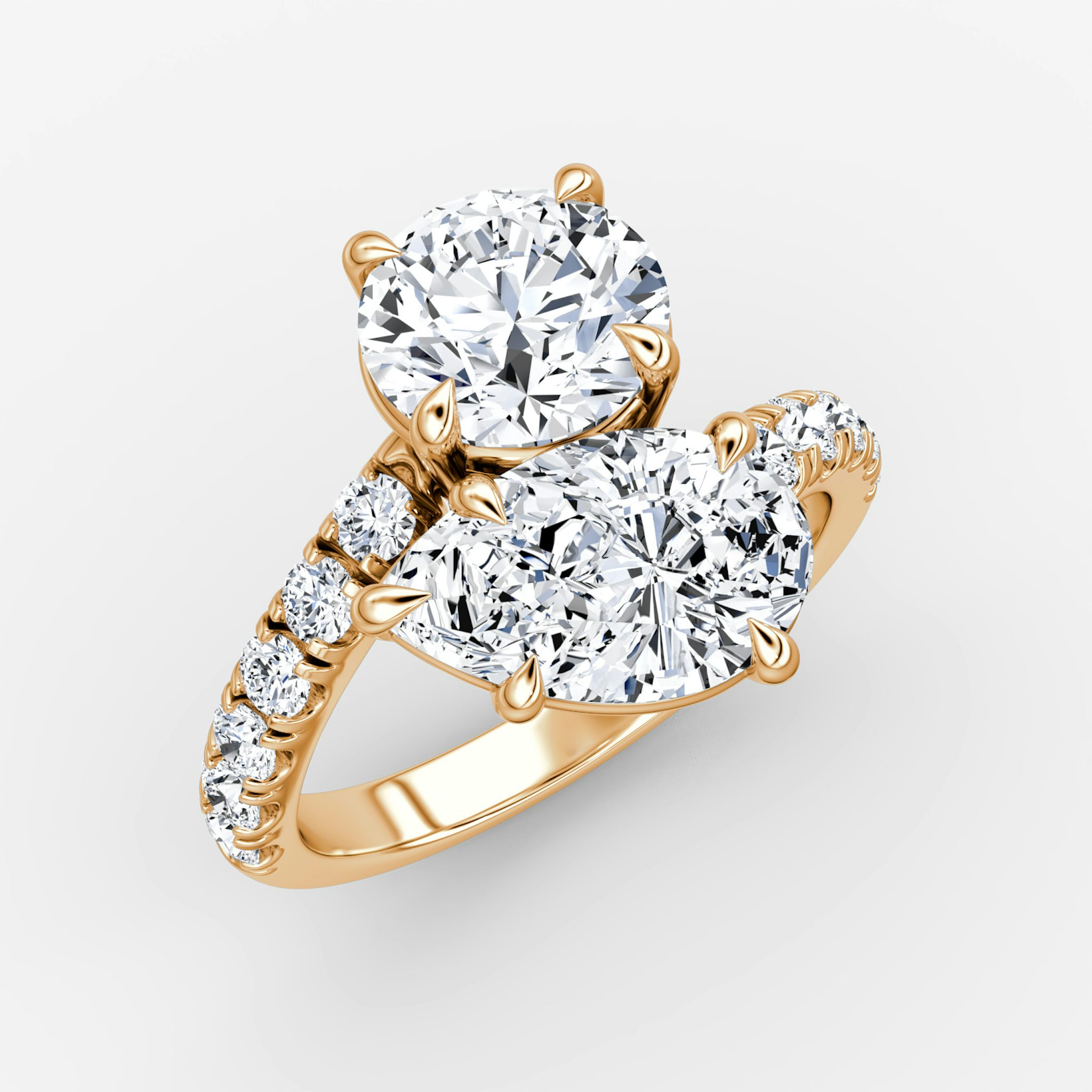 The Toi et Moi Bypass | Round Brilliant and Pear | 14k | Rose Gold | bandAccent: Pavé | diamondOrientation: vertical | caratWeight: other