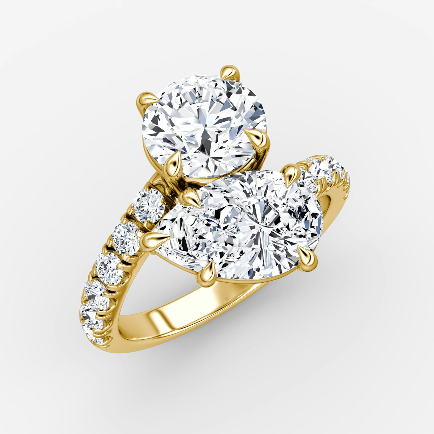 The Toi et Moi Bypass | Rond brillant et Poire | 18k | Or jaune | bandAccent: Pavé | diamondOrientation: vertical | caratWeight: other