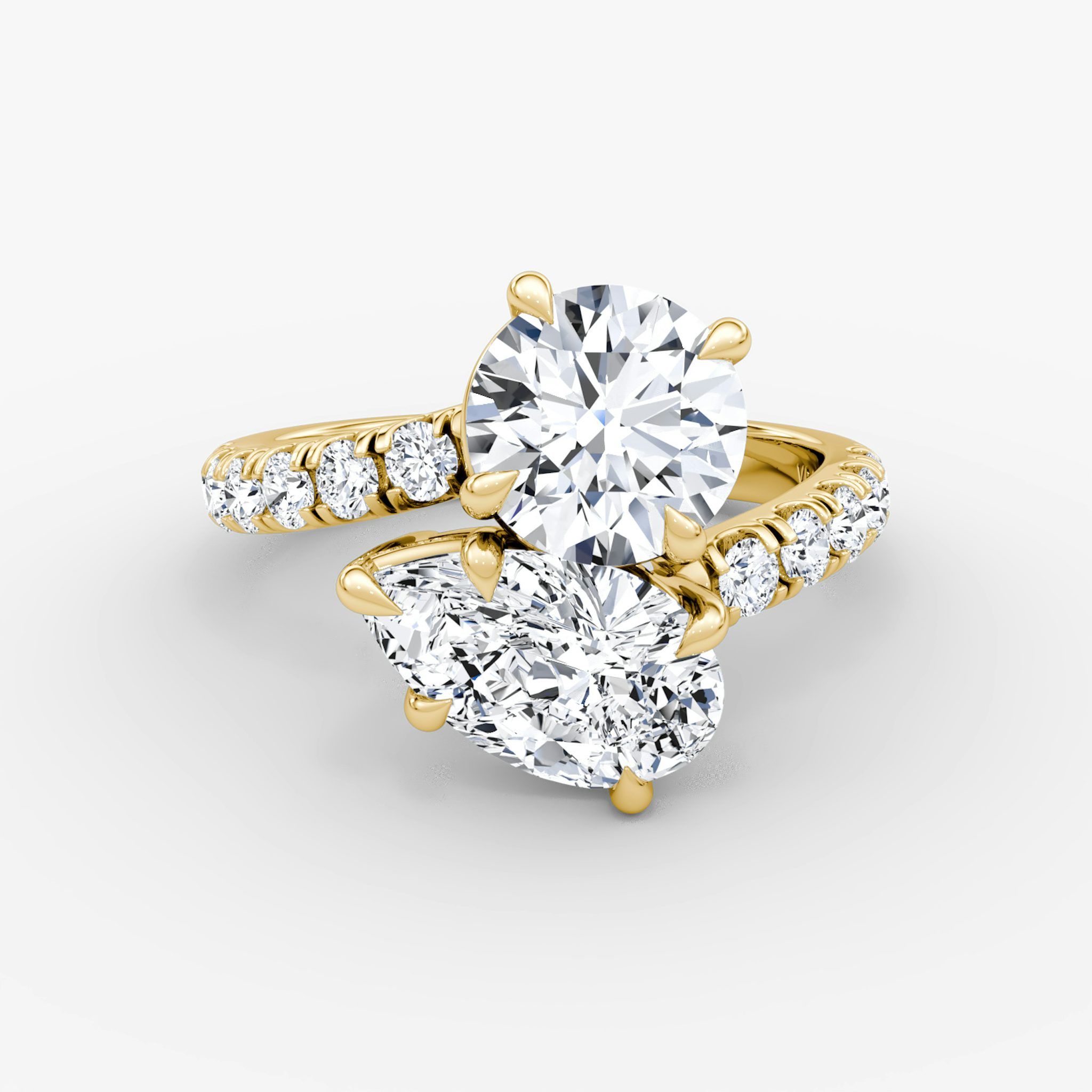 The Toi et Moi Bypass | Round Brilliant and Pear | 18k | Yellow Gold | bandAccent: Pavé | diamondOrientation: vertical | caratWeight: other