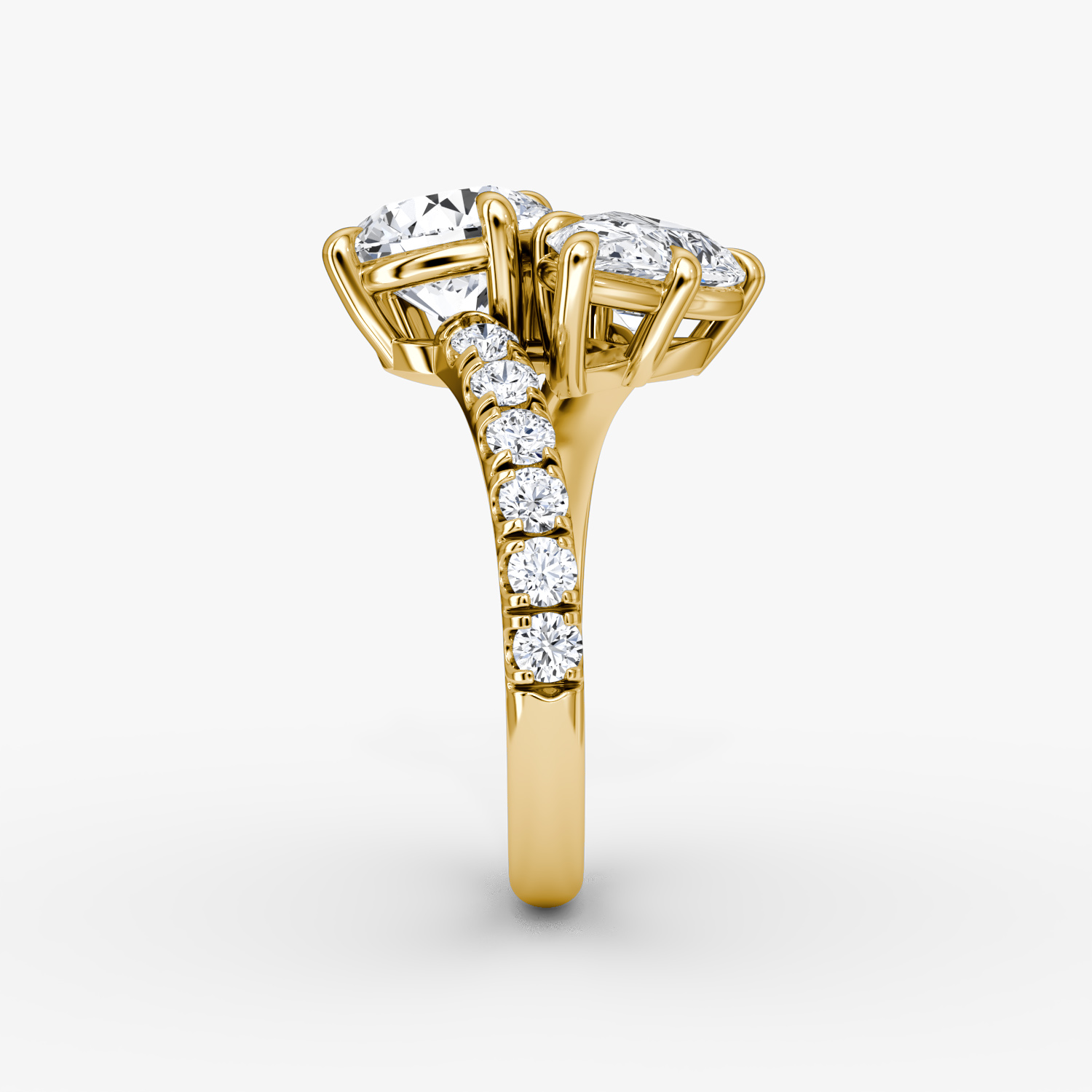 The Toi et Moi Bypass | Rond brillant et Poire | 18k | Or jaune | bandAccent: Pavé | diamondOrientation: vertical | caratWeight: other