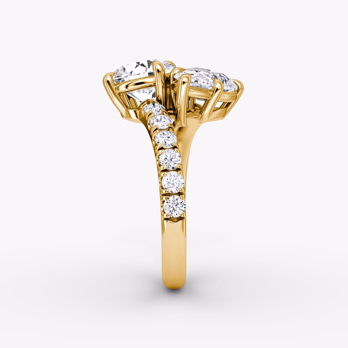 The Toi et Moi Bypass | Rond brillant et Poire | 18k | Or jaune | bandAccent: Pavé | diamondOrientation: vertical | caratWeight: other