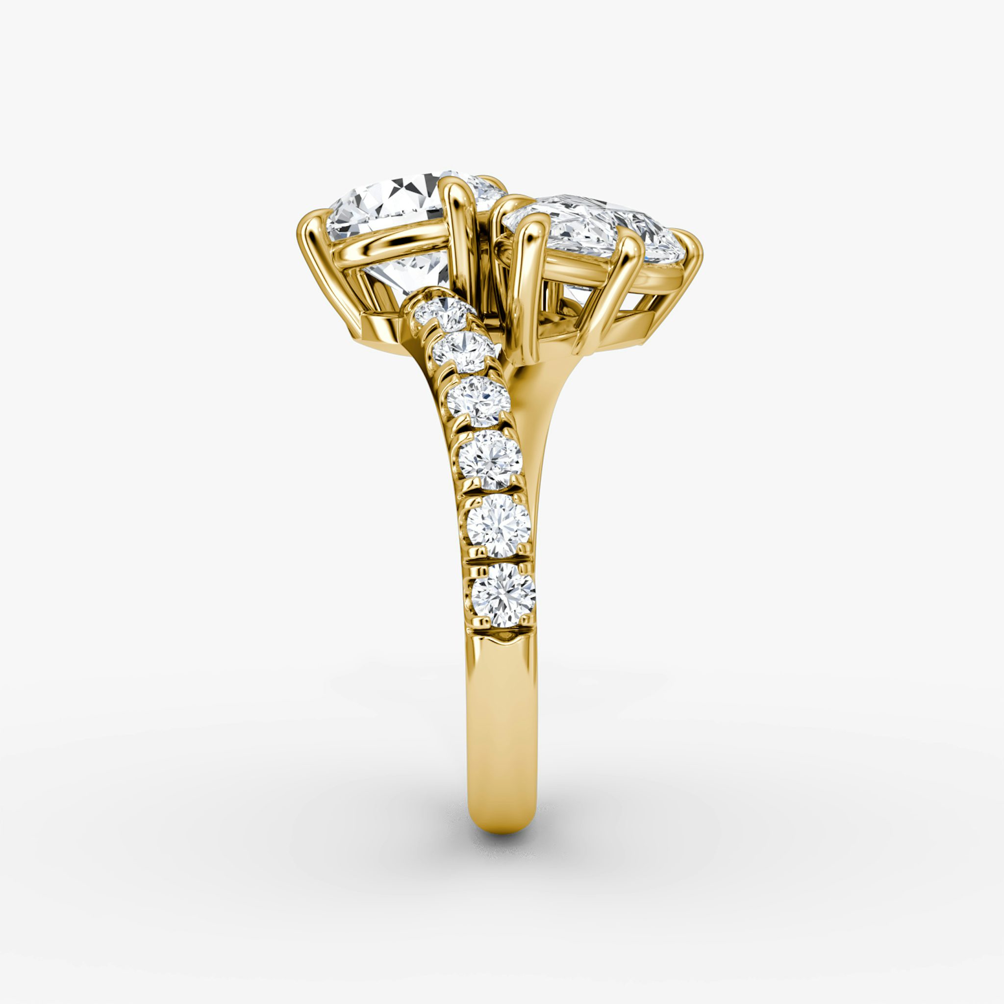 The Toi et Moi Bypass | Round Brilliant and Pear | 18k | Yellow Gold | bandAccent: Pavé | diamondOrientation: vertical | caratWeight: other