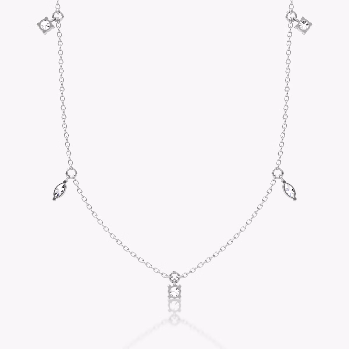 Floating Mixed Shape Necklace | 14k | White Gold | diamondCount: 5 | diamondSize: original | chainLength: 16-18