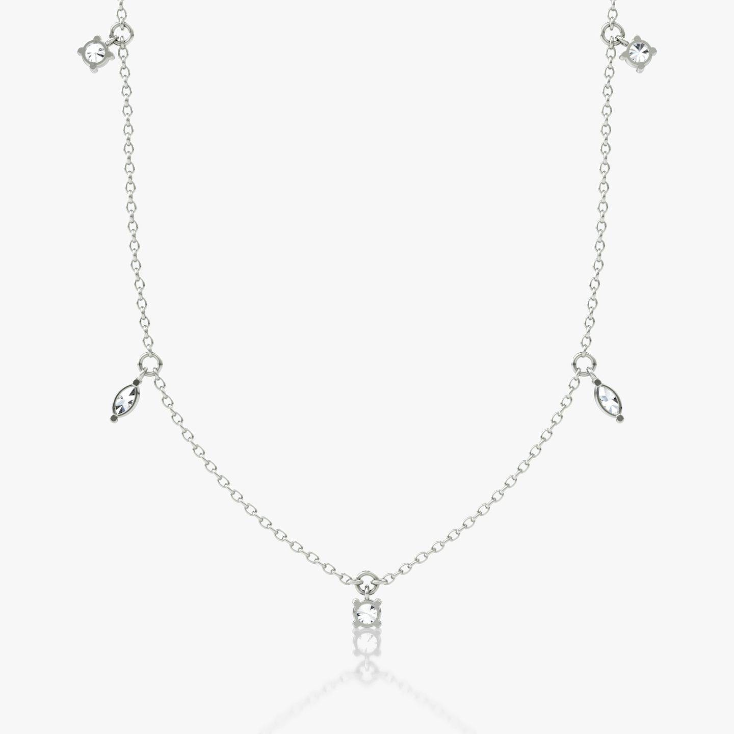 Floating Mixed Shape Necklace | 14k | White Gold | diamondCount: 5 | diamondSize: original | chainLength: 16-18