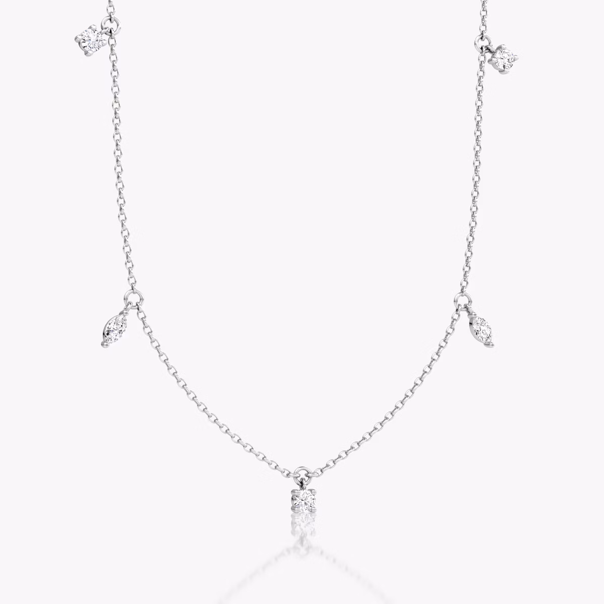 Floating Mixed Shape Necklace | 14k | White Gold | diamondCount: 5 | diamondSize: original | chainLength: 16-18
