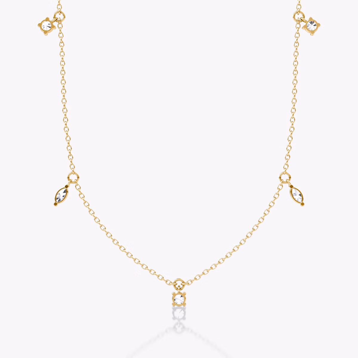 Floating Mixed Shape Necklace | 14k | Yellow Gold | diamondCount: 5 | diamondSize: original | chainLength: 16-18