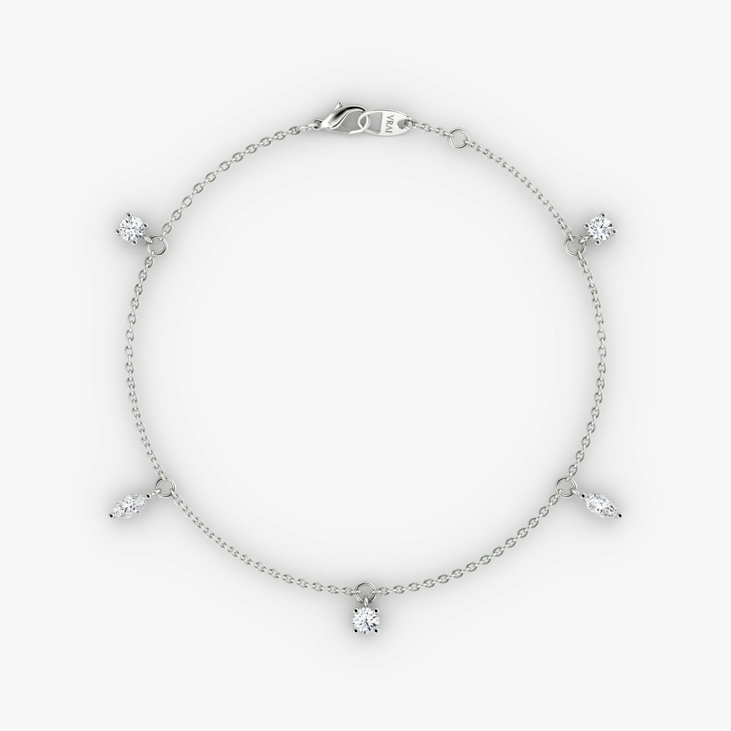 Floating Mixed Shape Bracelet | 14k | Oro blanco | diamondCount: 5 | diamondSize: original | chainLength: 7